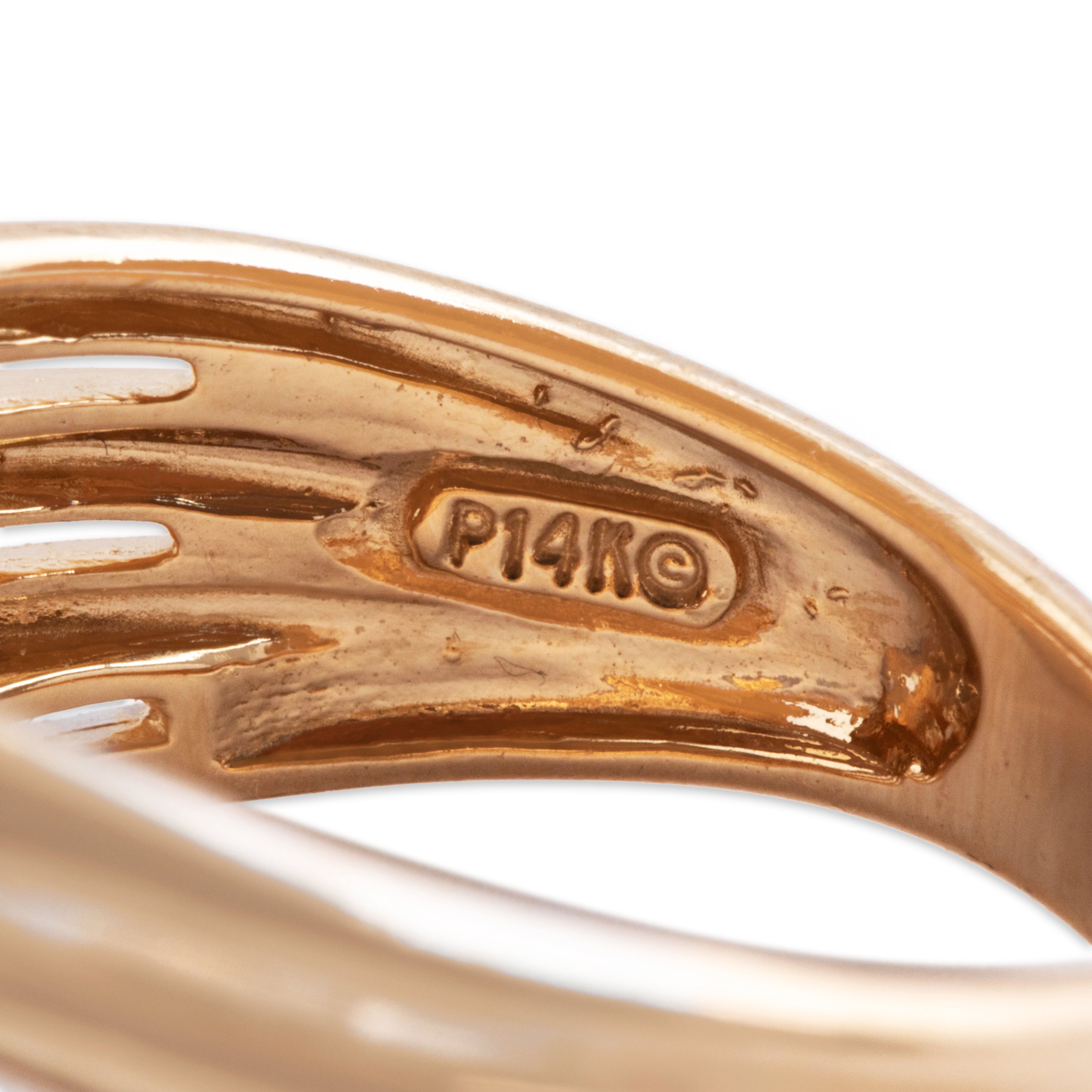 Vintage 14k Yellow Gold Diamond Open Shoulder Crossover Ring - Hallmark view