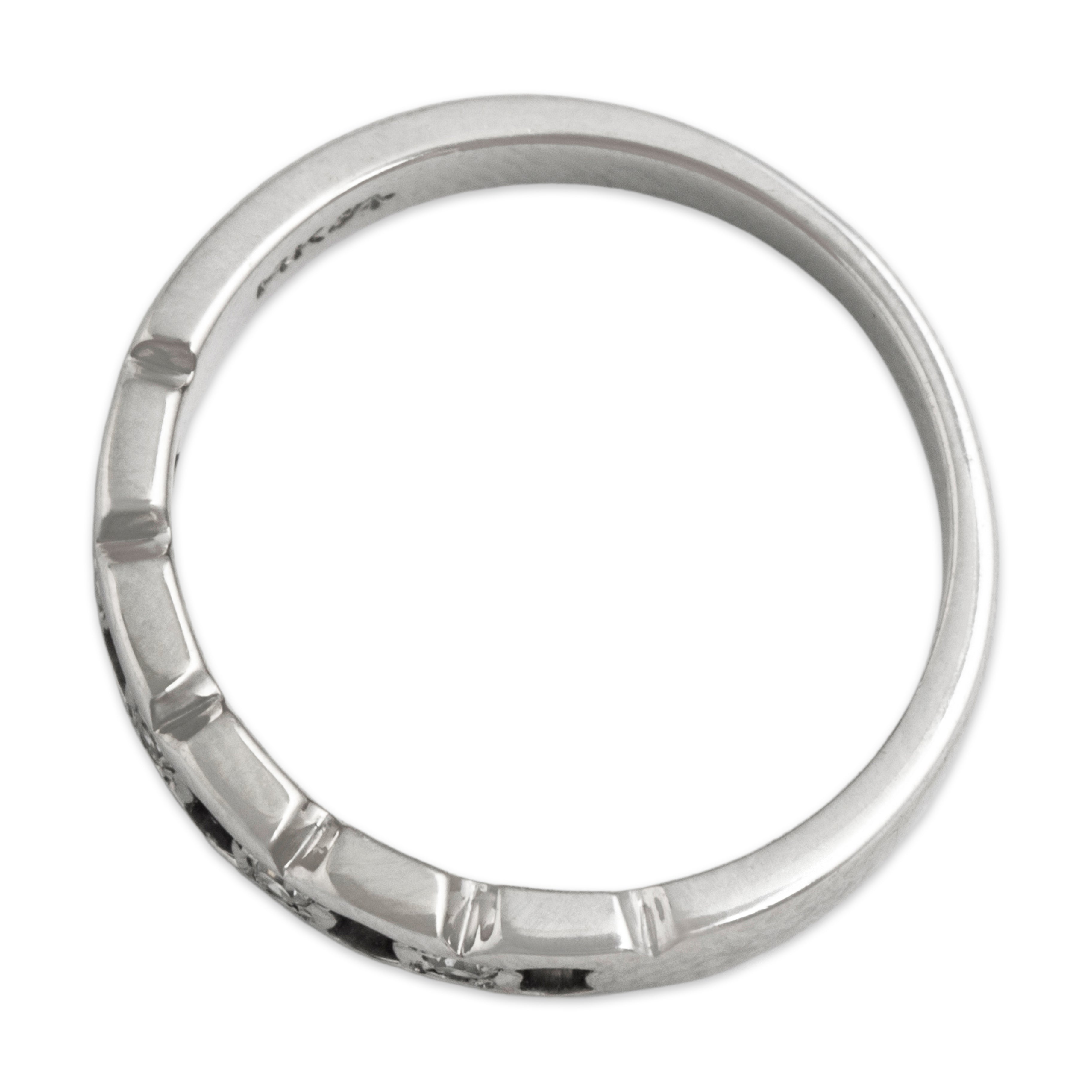 Vintage 14k White Gold Diamond Open Link Ring Band - Overall view