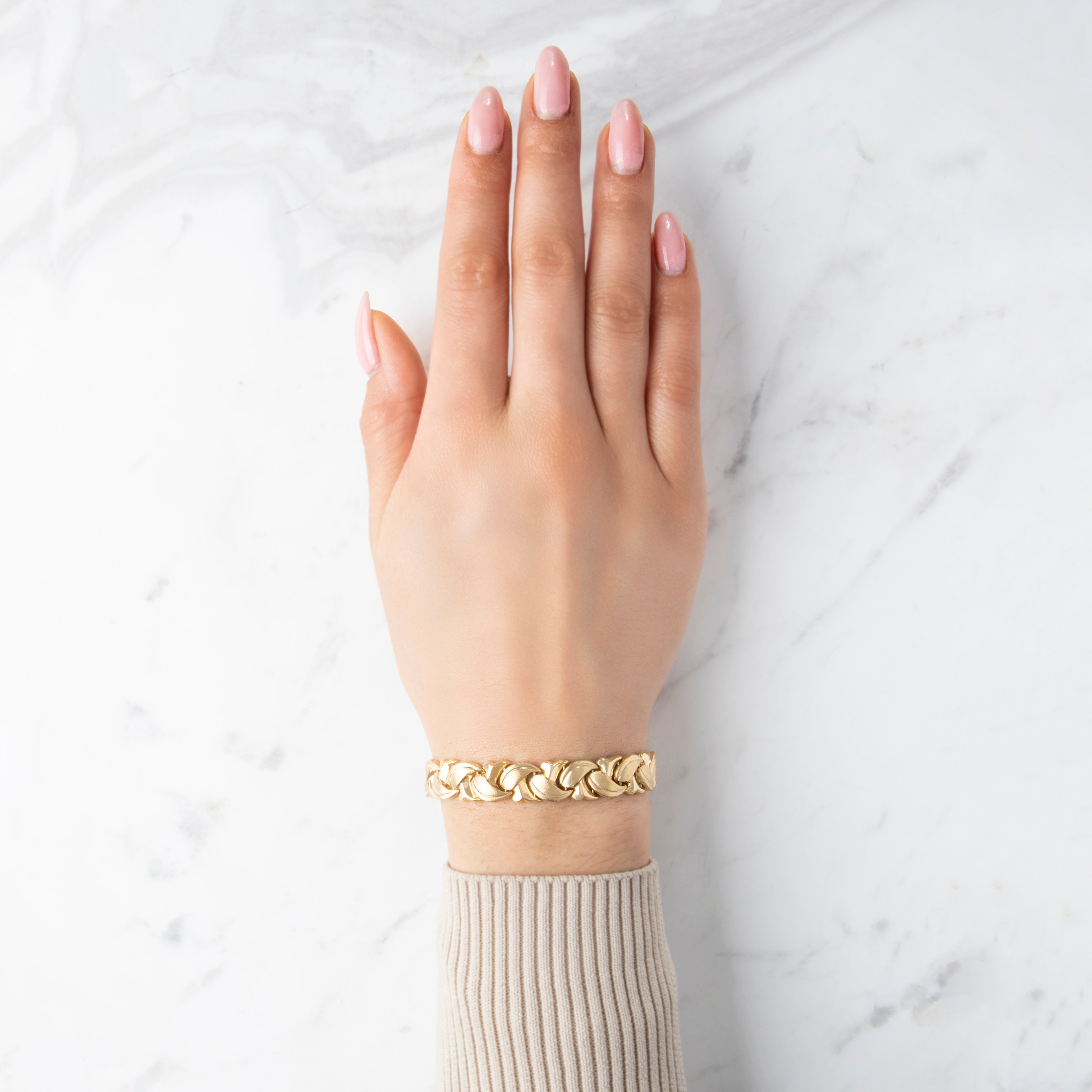 Vintage 14k Yellow Gold Braided Dual-Texture Chunky Link Bracelet - On model view