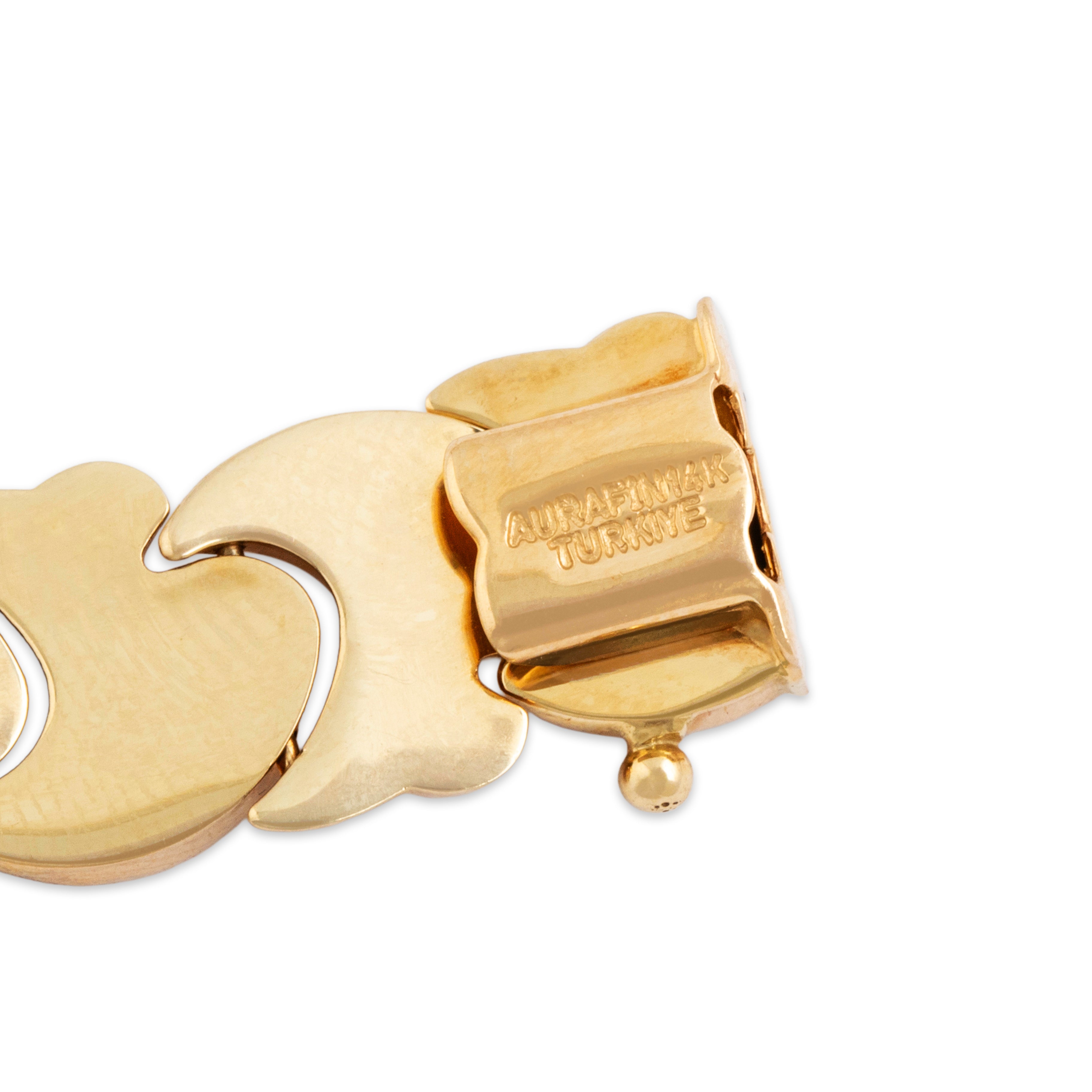 Vintage 14k Yellow Gold Braided Dual-Texture Chunky Link Bracelet - Hallmark view