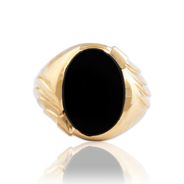 Vintage 10k Yellow Gold 3.79ct Onyx Large Swirling Oval Signet Ring 9.75