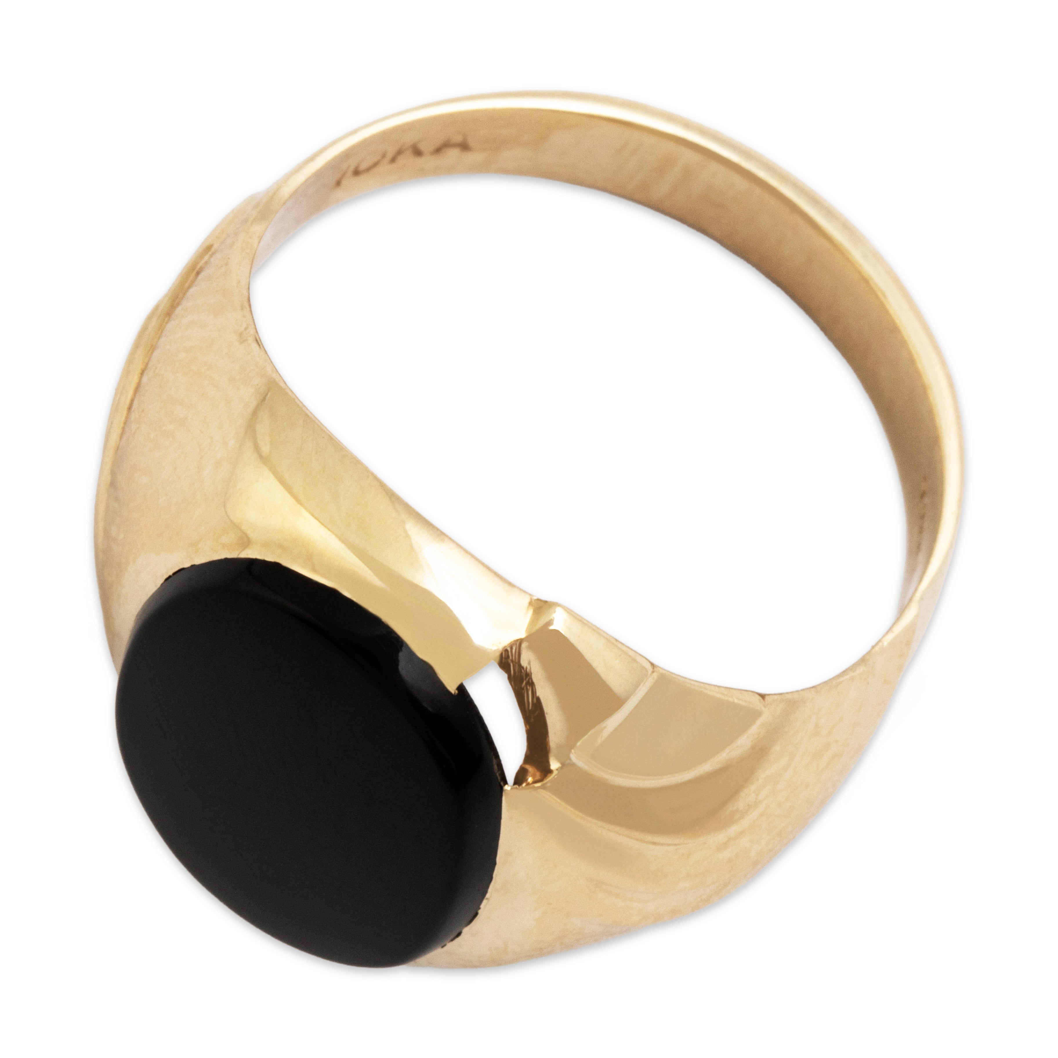 Vintage 10k Yellow Gold Onyx Swirling Oval Signet Ring  - Overall view