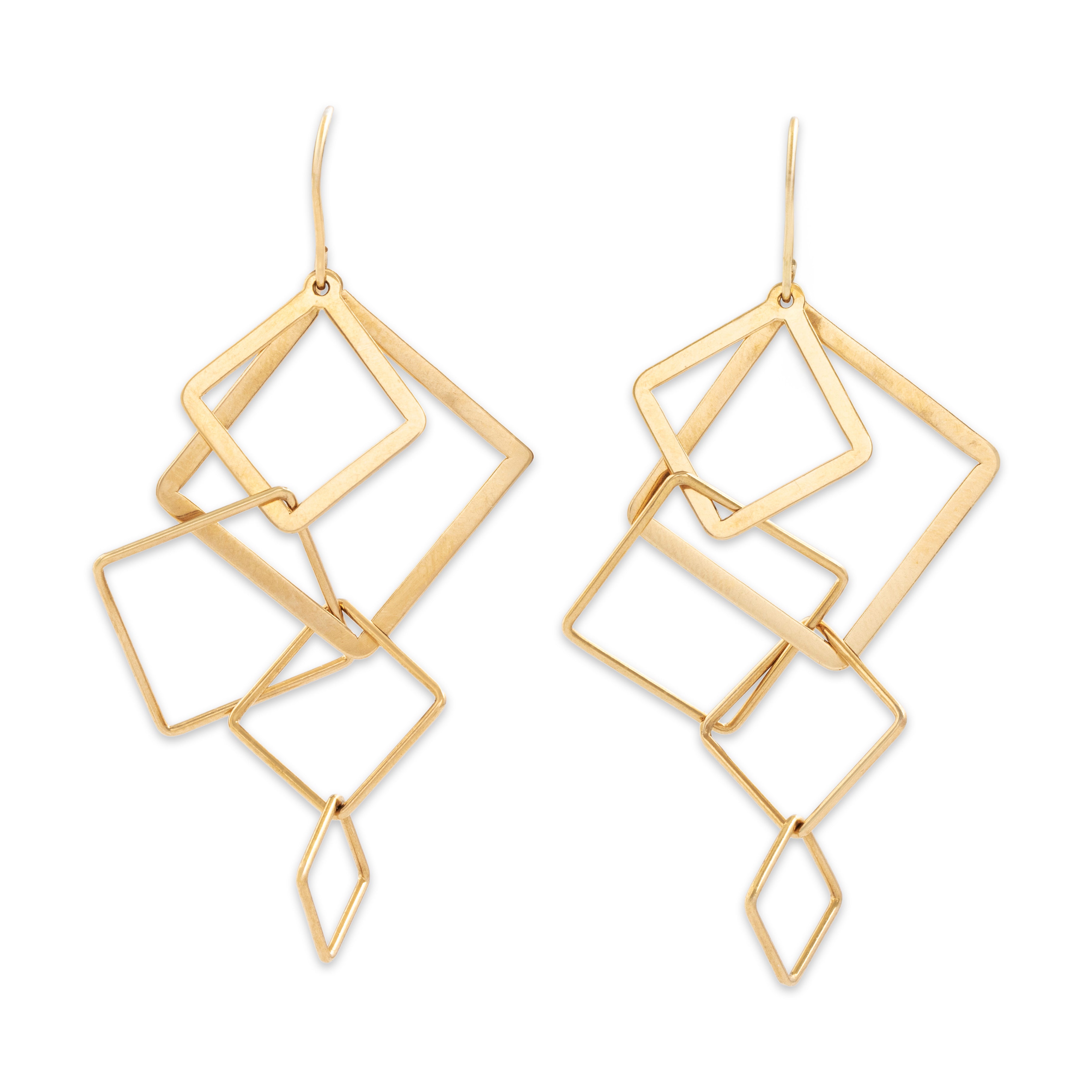 Vintage 14k Yellow Gold Bold Interlocking Square Dangle Earrings