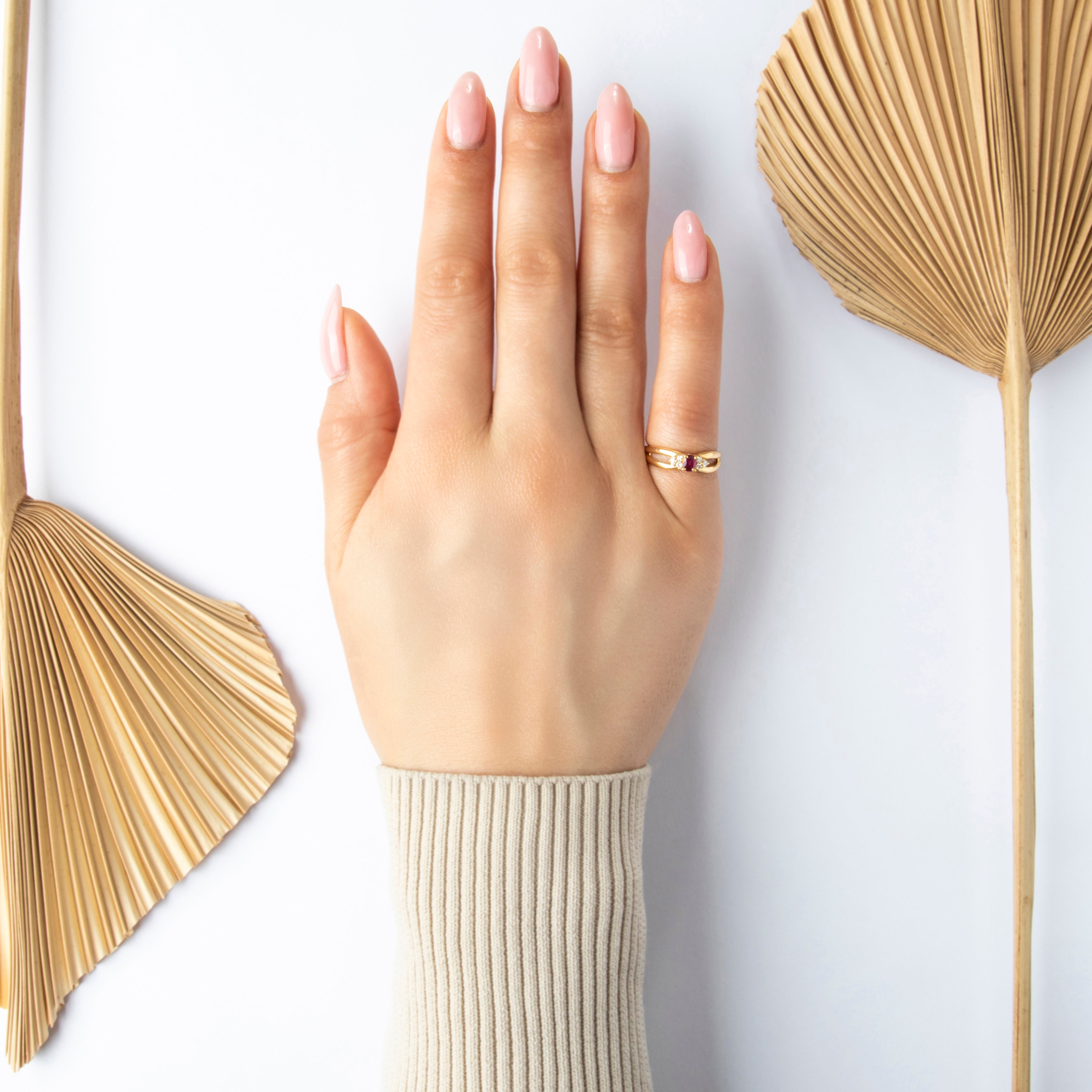 Vintage 18k Yellow Gold Ruby And Diamond Open Trio Ring - On model view