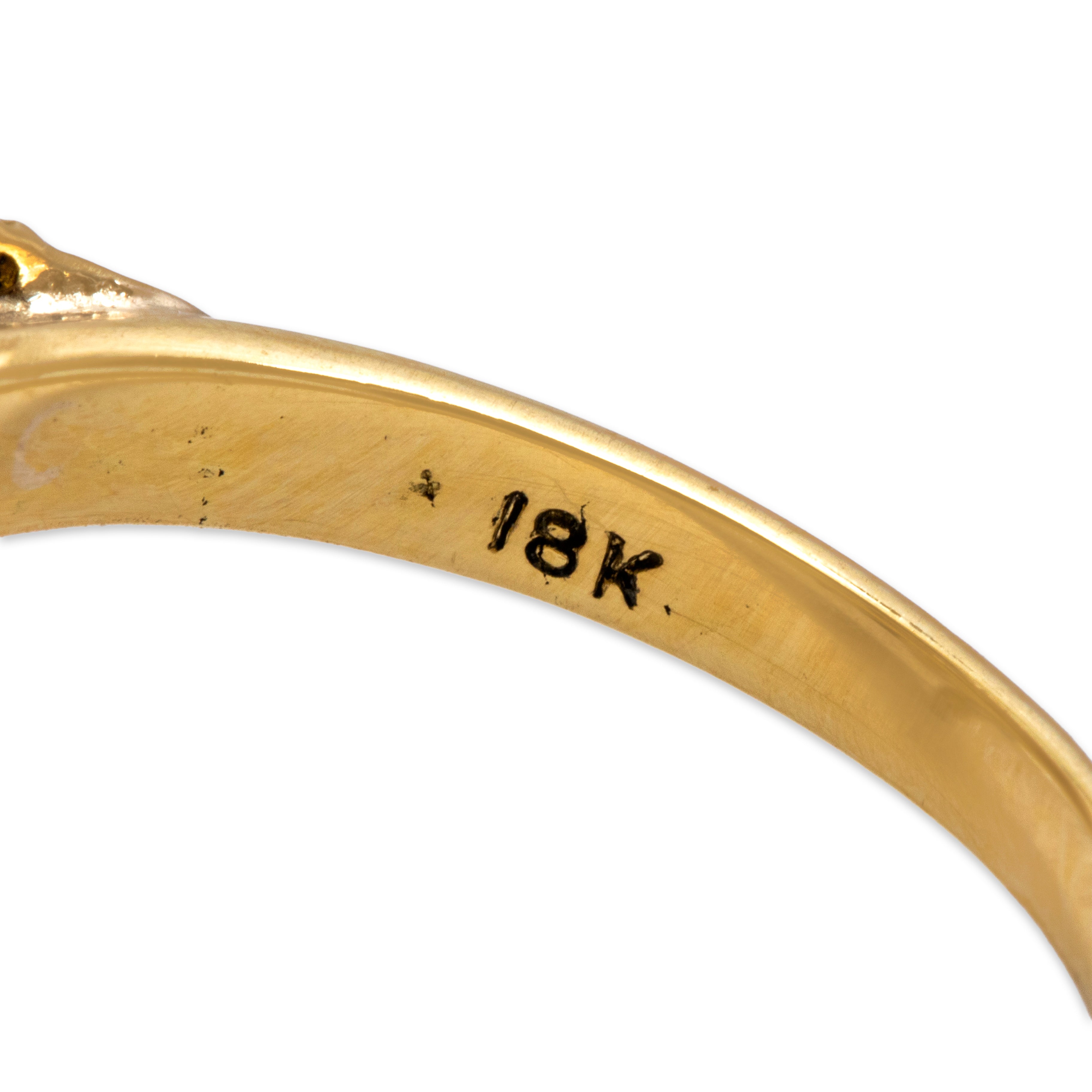 Vintage 18k Yellow Gold Pearl Diamond Bold Brutalist Abstract Shoulder Ring - Hallmark view