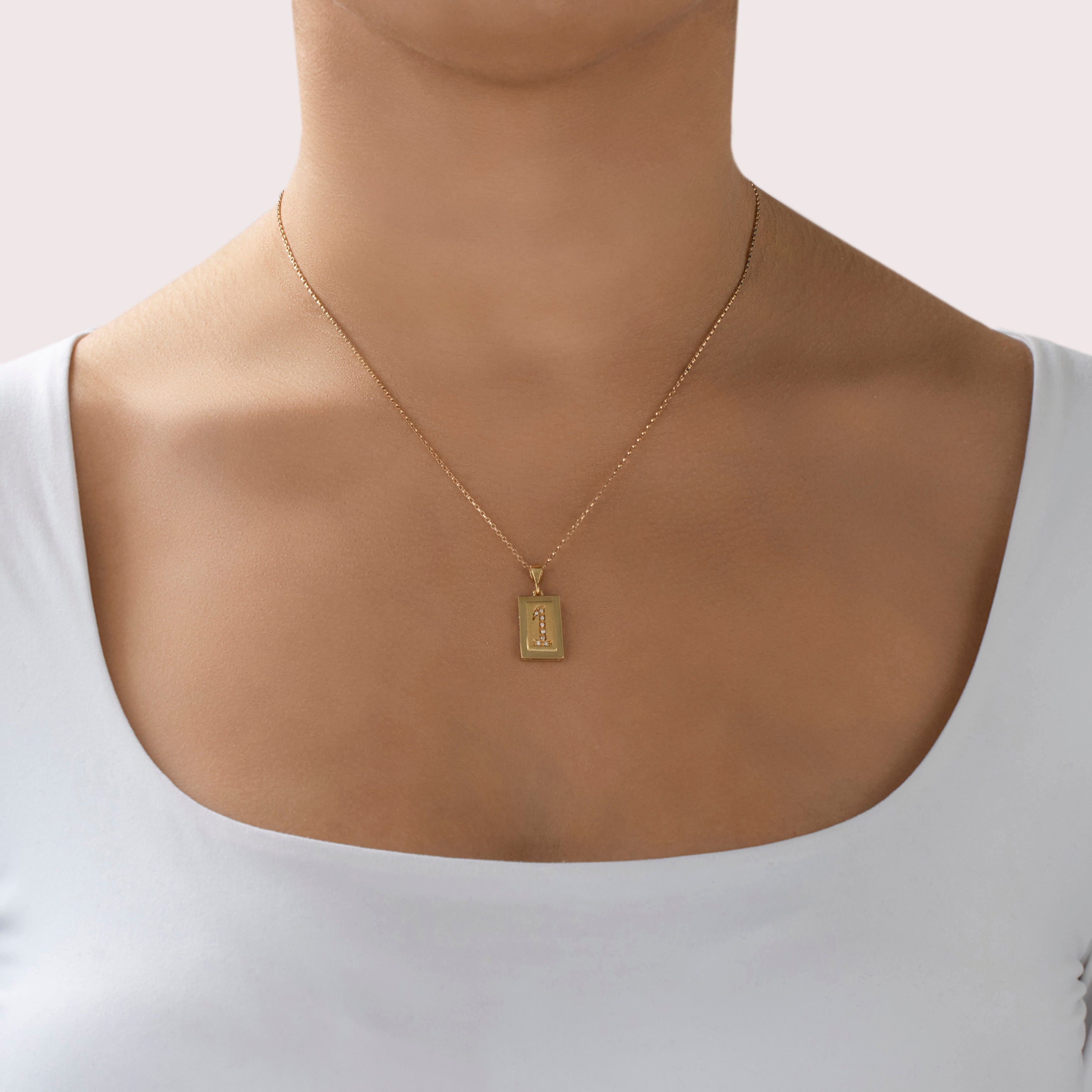 Vintage 18k Yellow Gold Diamond Framed Pendant - On model view