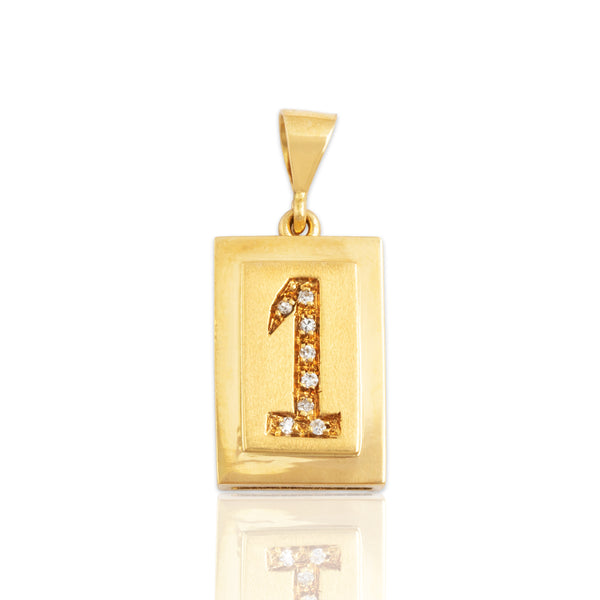 Vintage 18k Yellow Gold Diamond Framed #1 Pendant
