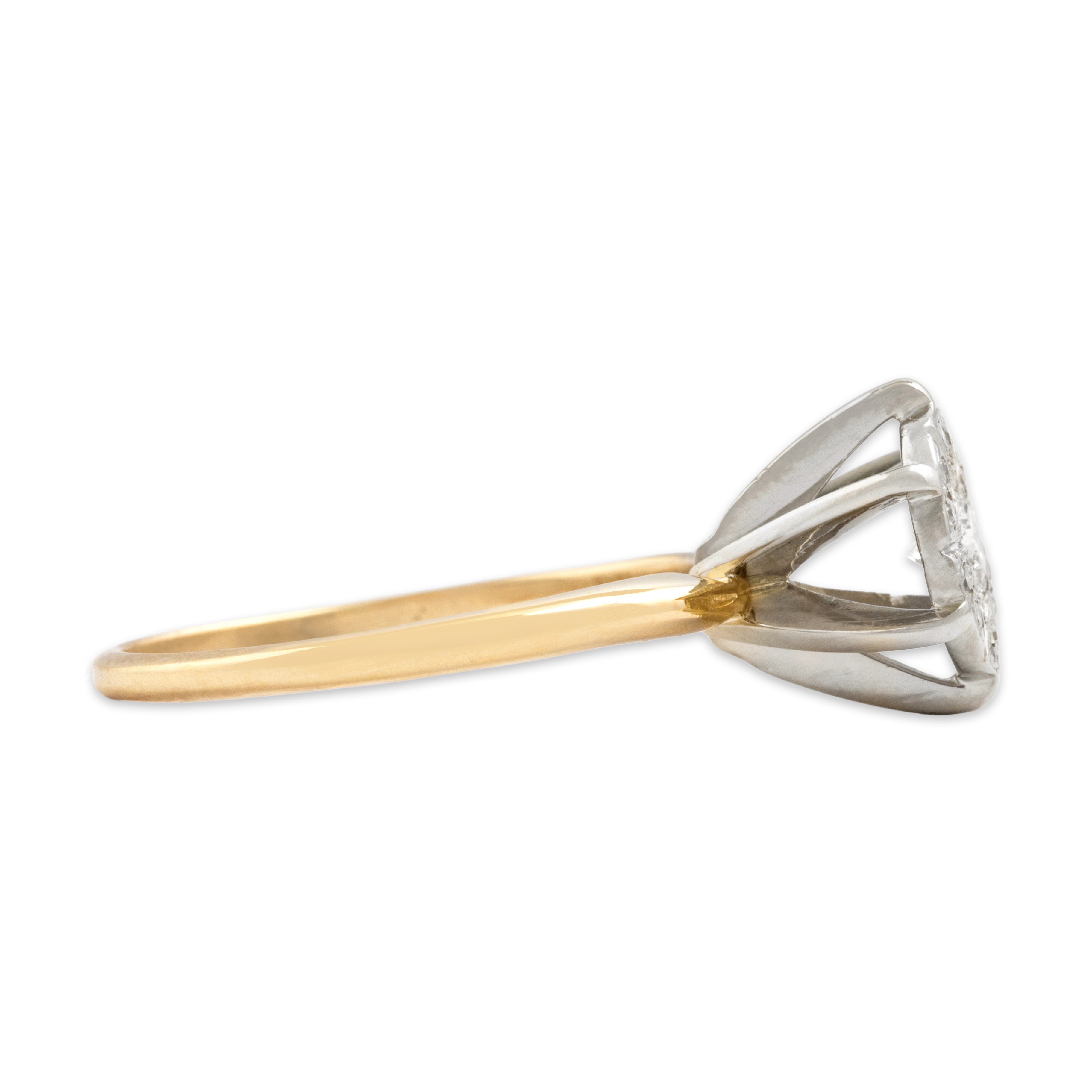 Vintage 14k Yellow & White Gold Diamond Architectural Flat Halo Ring 7.50