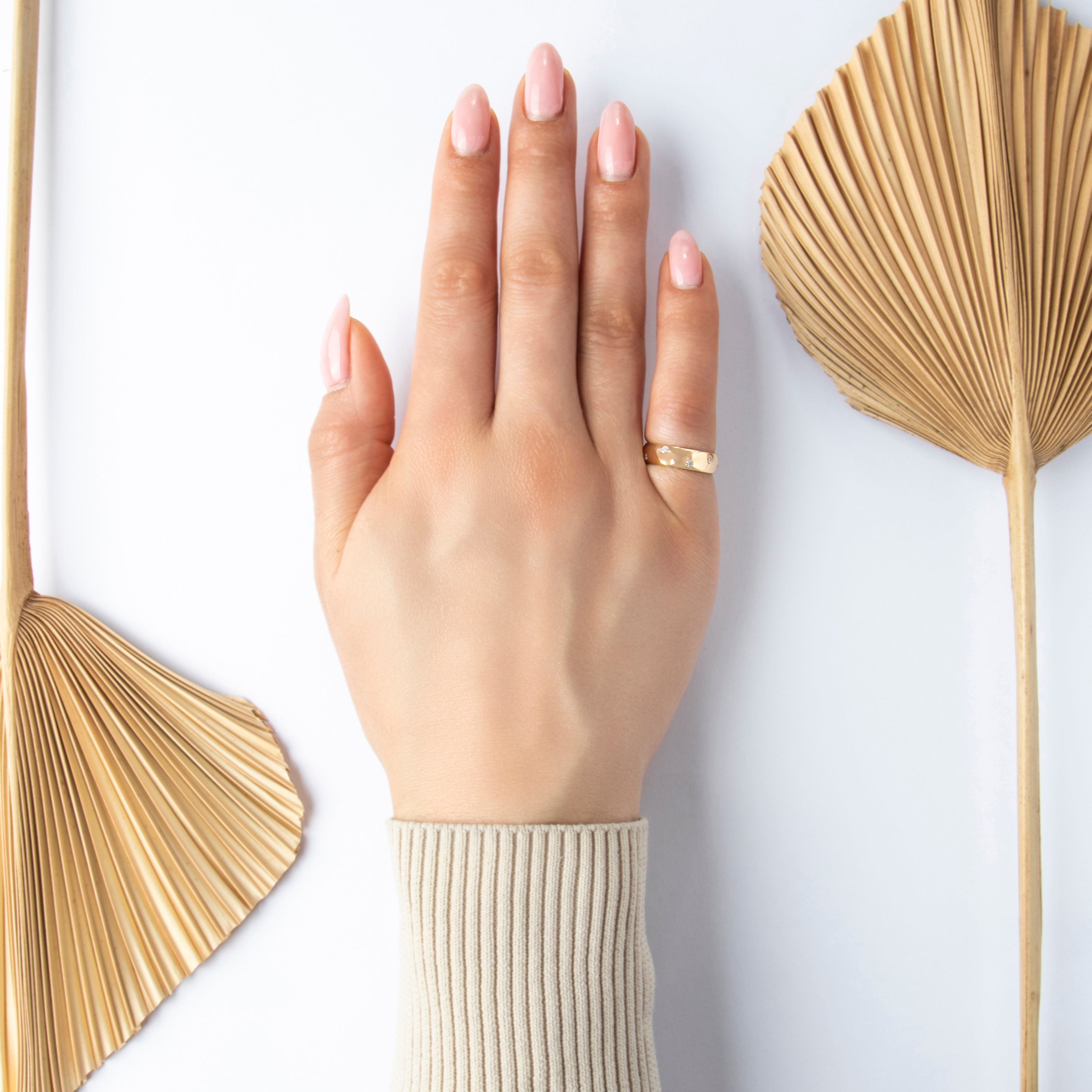 Vintage 14k Yellow Gold Diamond Dotted Pave Band Ring - On model view