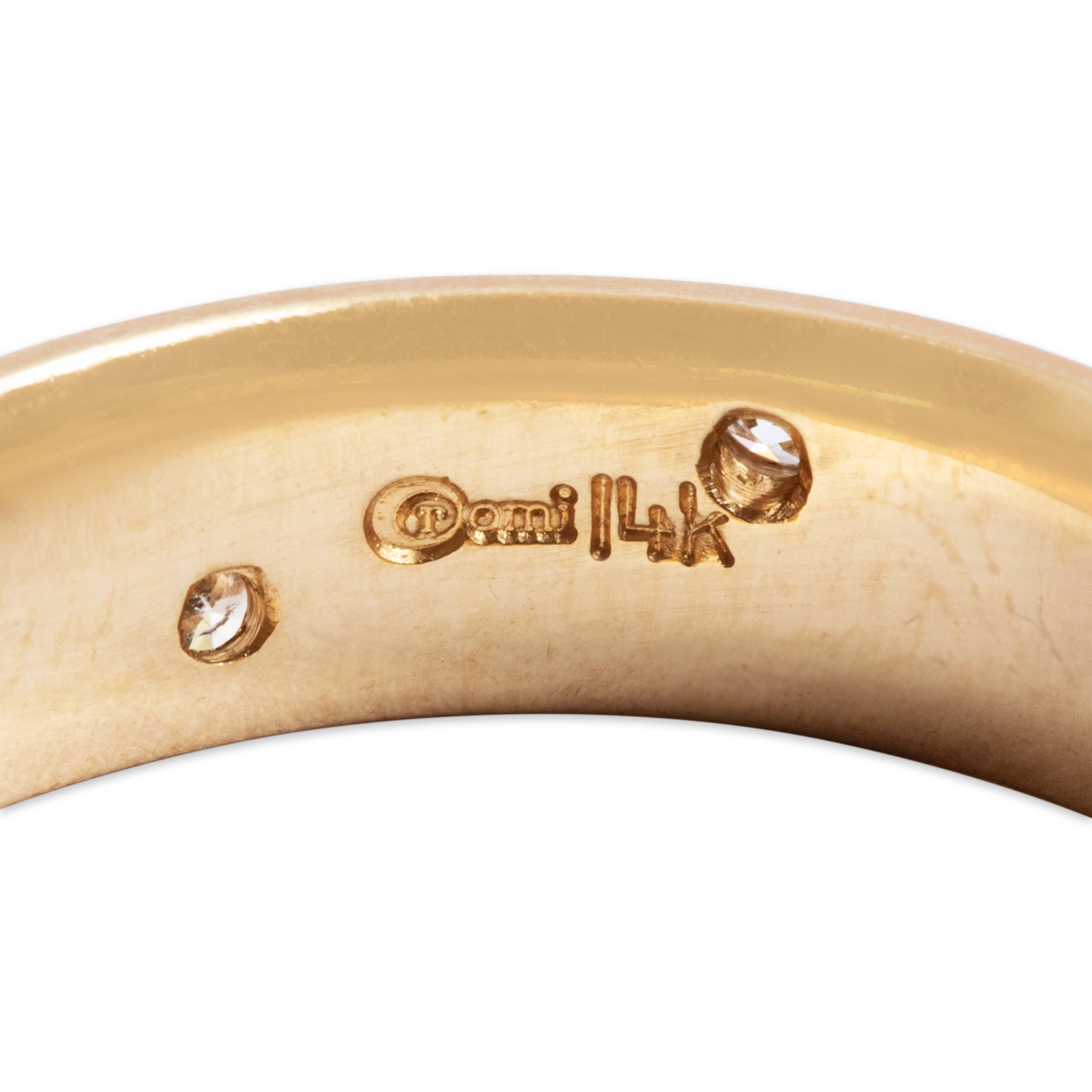 Vintage 14k Yellow Gold Diamond Dotted Pave Band Ring - Hallmark view