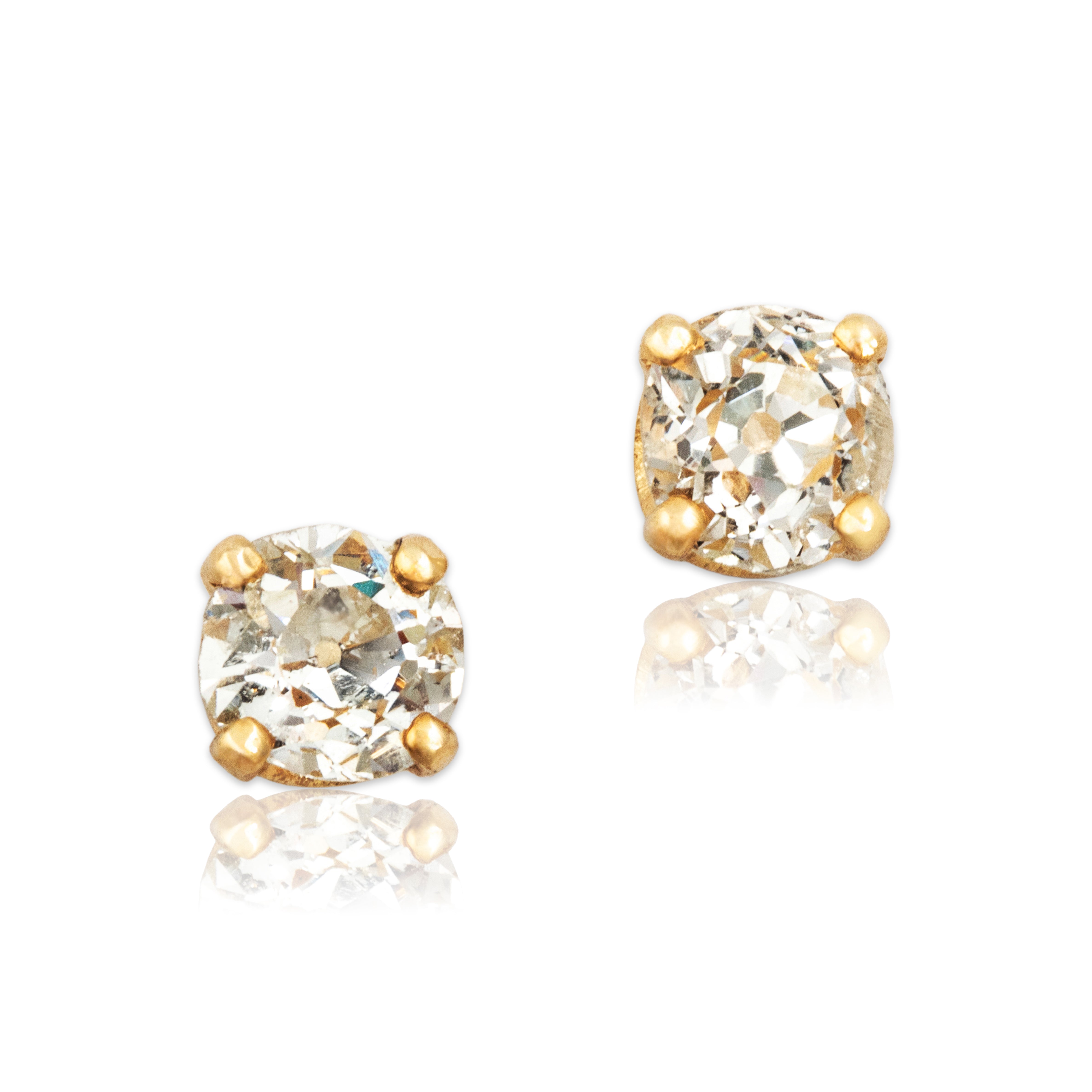 Vintage 14k Yellow Gold Old Mine Cut Diamond Stud Earrings - Close-up view
