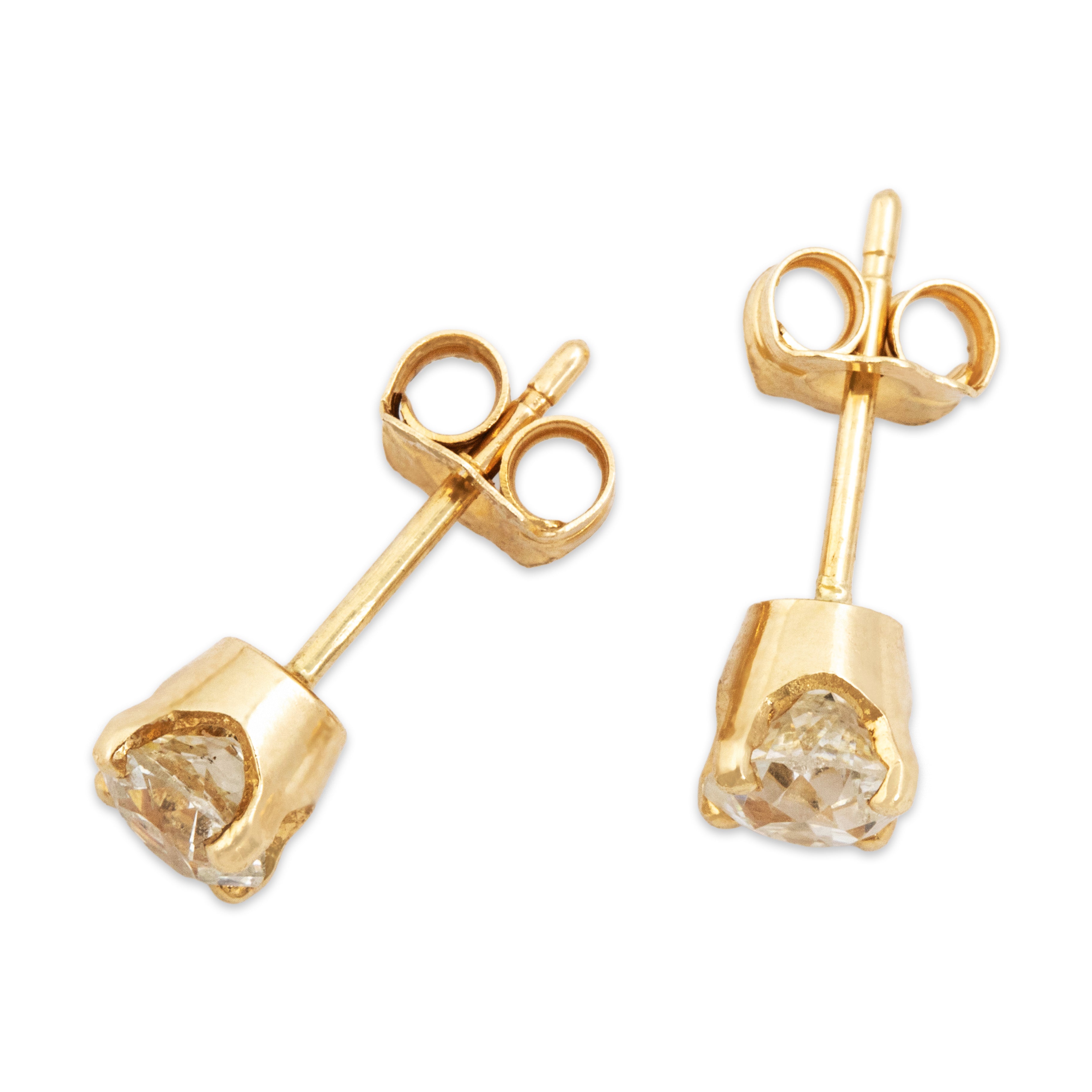 Vintage 14k Yellow Gold Old Mine Cut Diamond Stud Earrings - Overall view