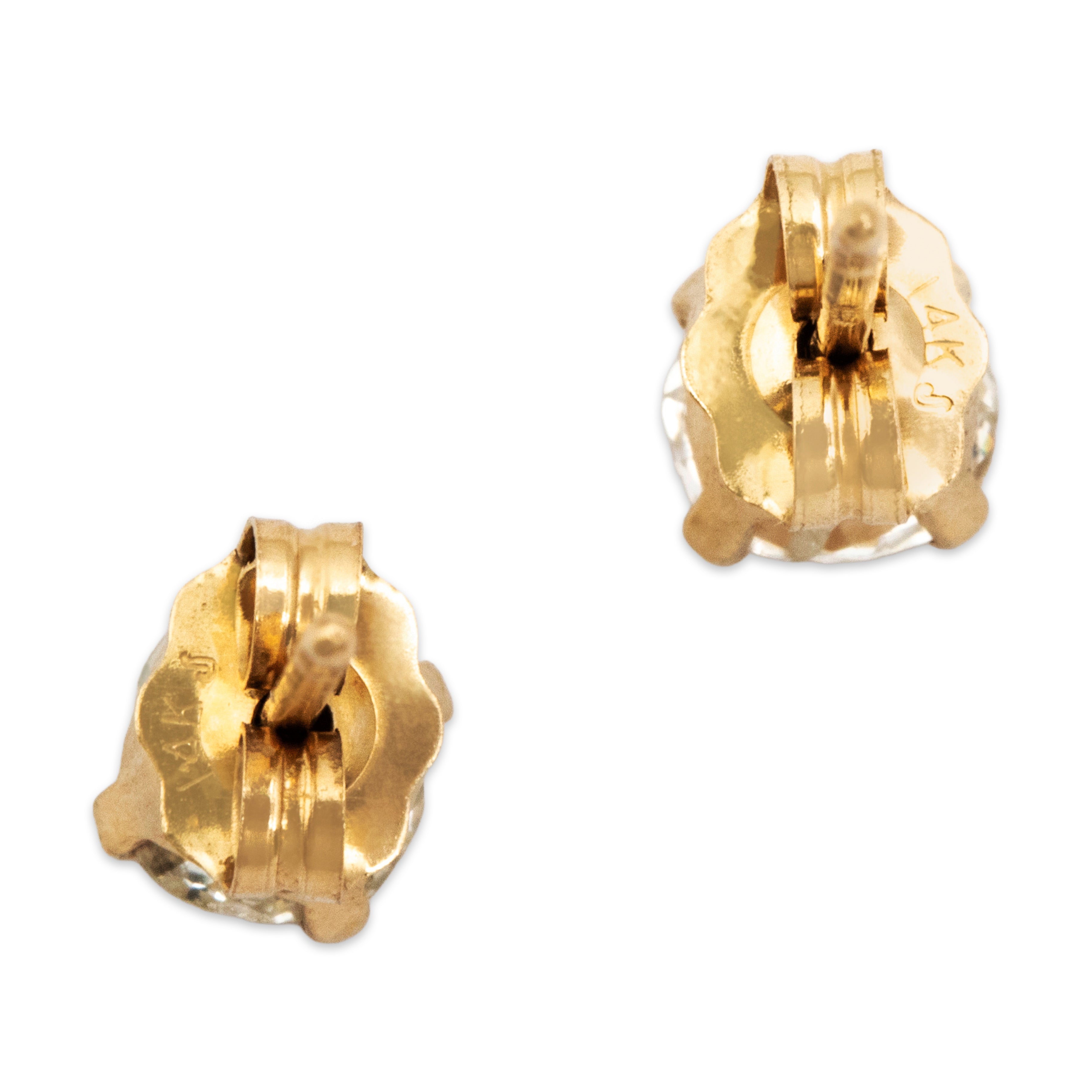 Vintage 14k Yellow Gold Old Mine Cut Diamond Stud Earrings - Back view