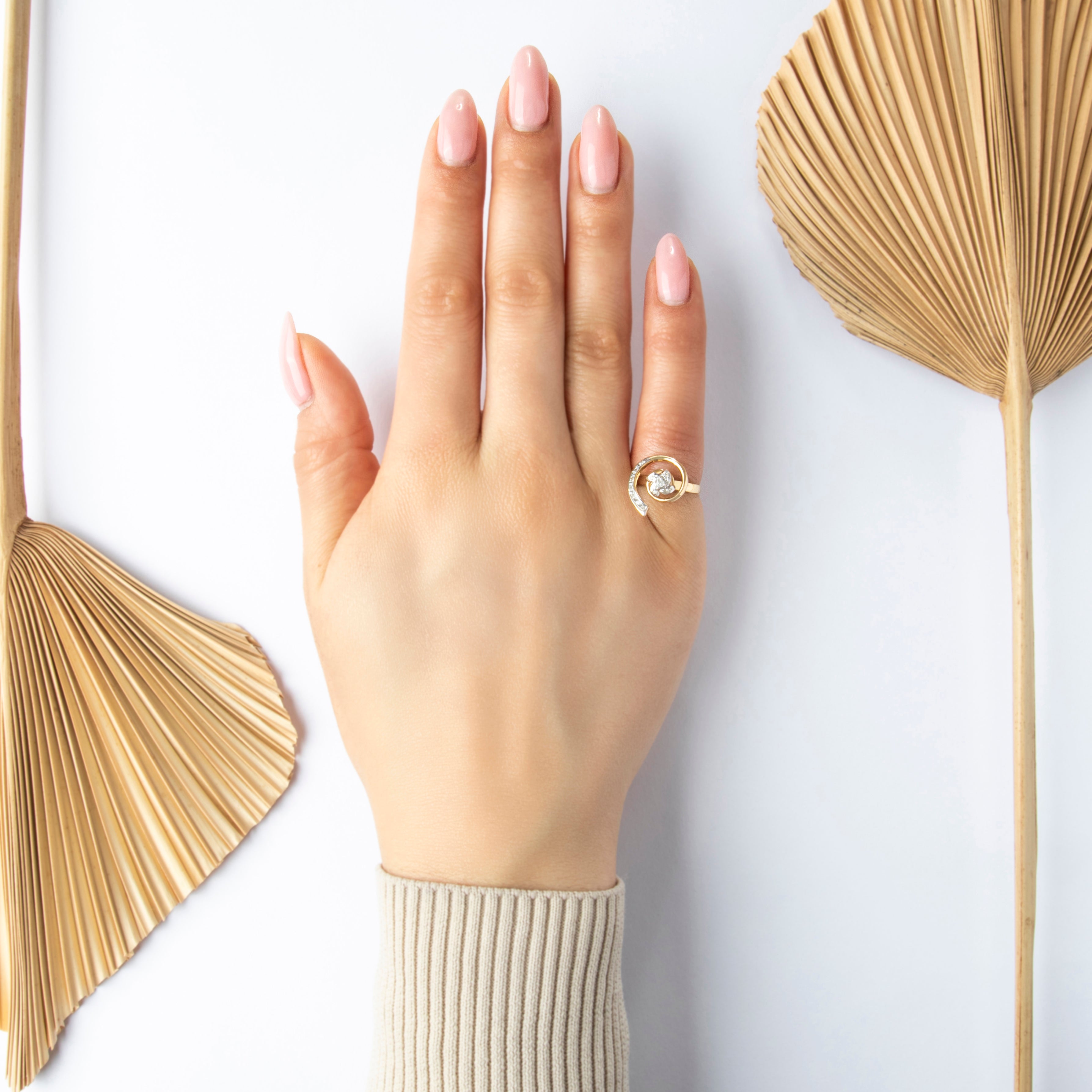 Vintage 14k Yellow and White Gold Diamond Spinner Ring - On model view