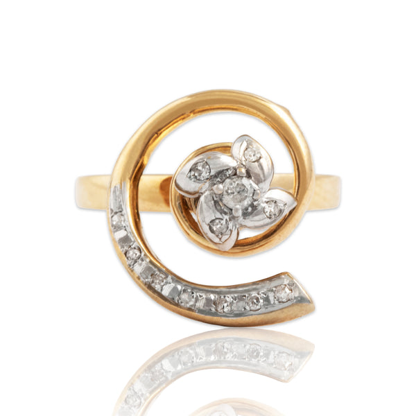 Vintage 14k Yellow & White Gold Diamond Orbital Spinner Ring 4.25