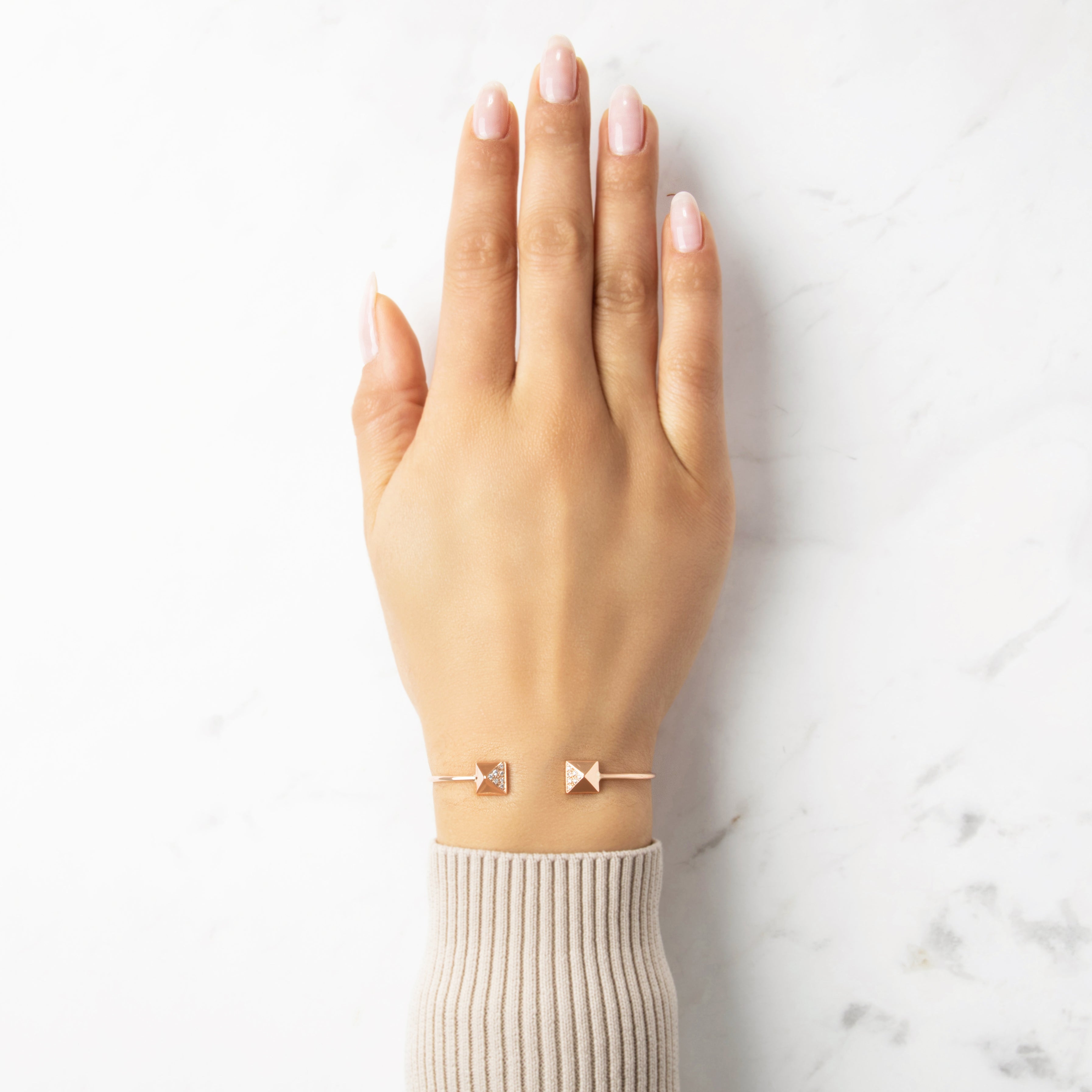 Estate 14k Rose Gold Diamond Edgy Pavé-Set Stud Cuff Bracelet 6