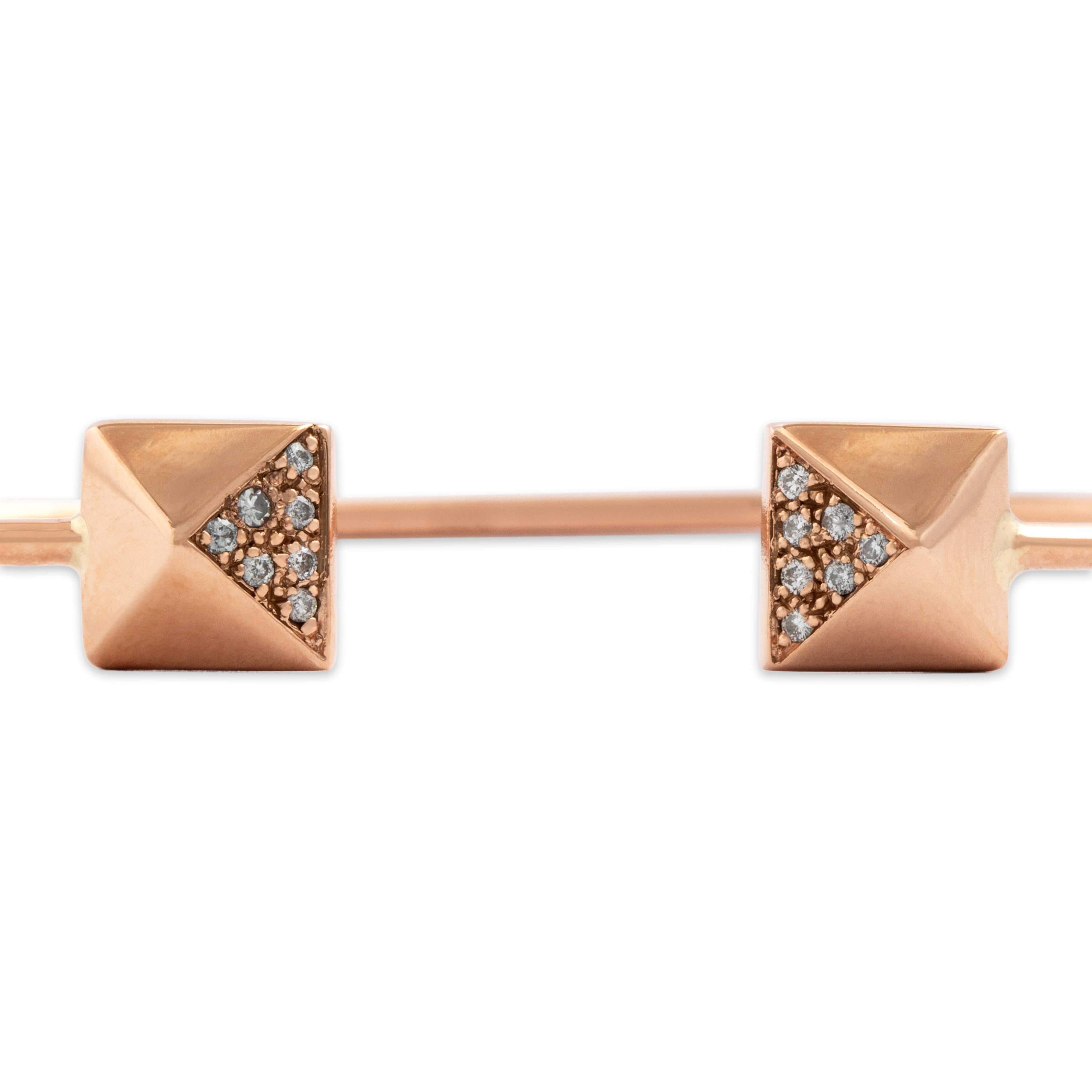 Estate 14k Rose Gold Diamond Edgy Pave-Set Stud Cuff Bracelet - detail view #2
