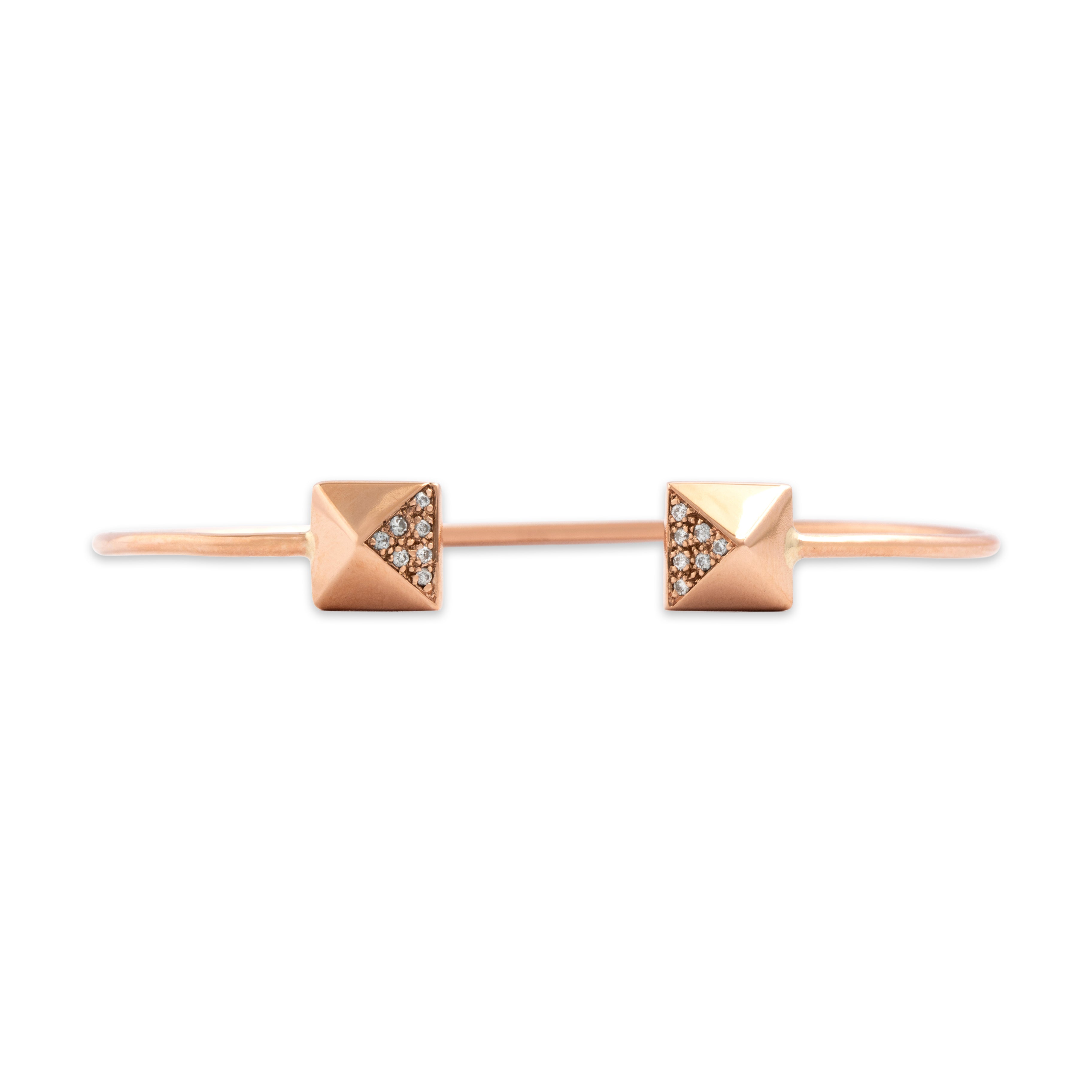Estate 14k Rose Gold Diamond Edgy Pavé-Set Stud Cuff Bracelet 6