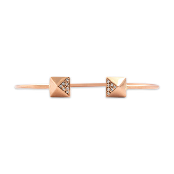 Estate 14k Rose Gold Diamond Edgy Pavé-Set Stud Cuff Bracelet 6