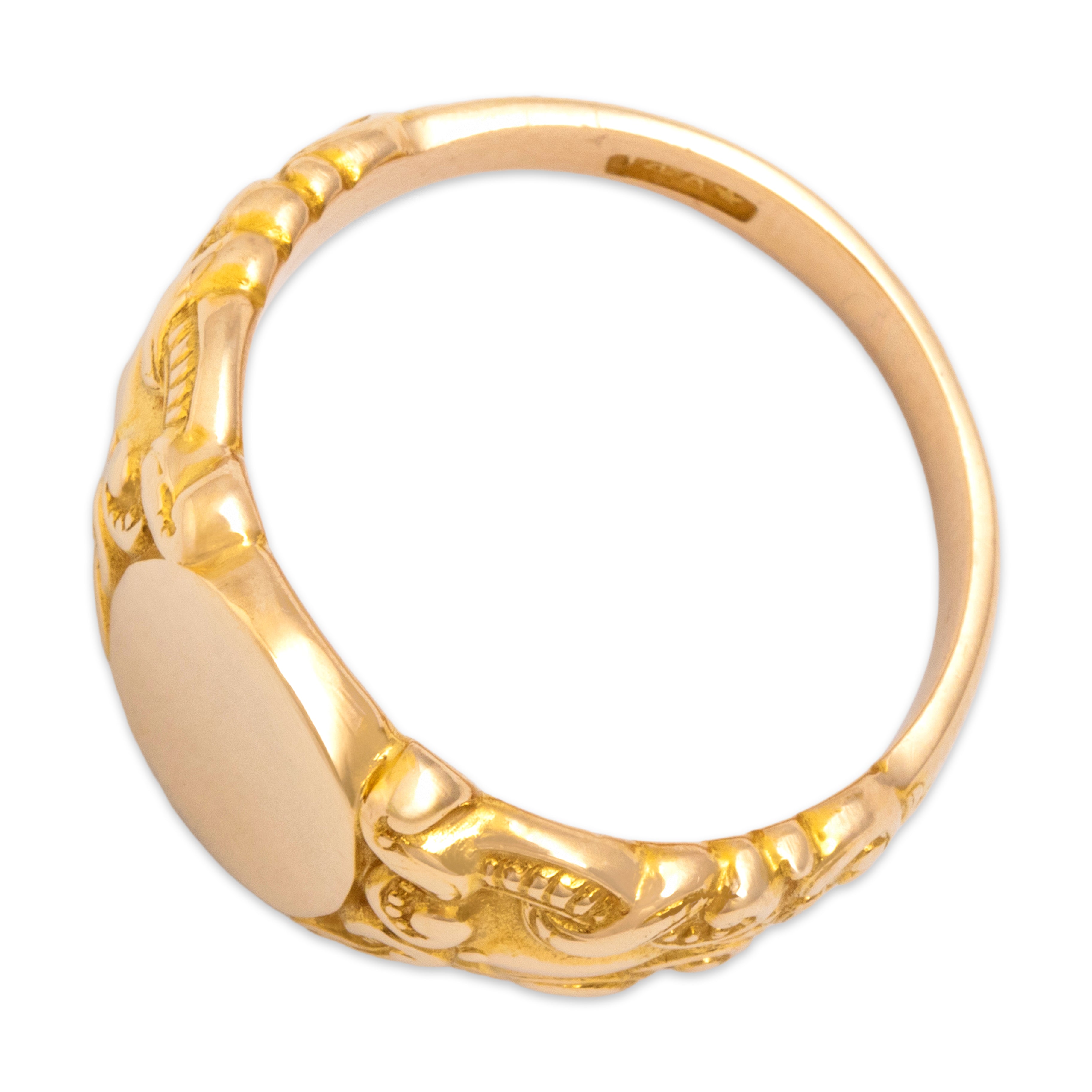 Antique Heavy 14k Yellow Gold Incredible Flourishing Monogram Signet Ring - Overall view