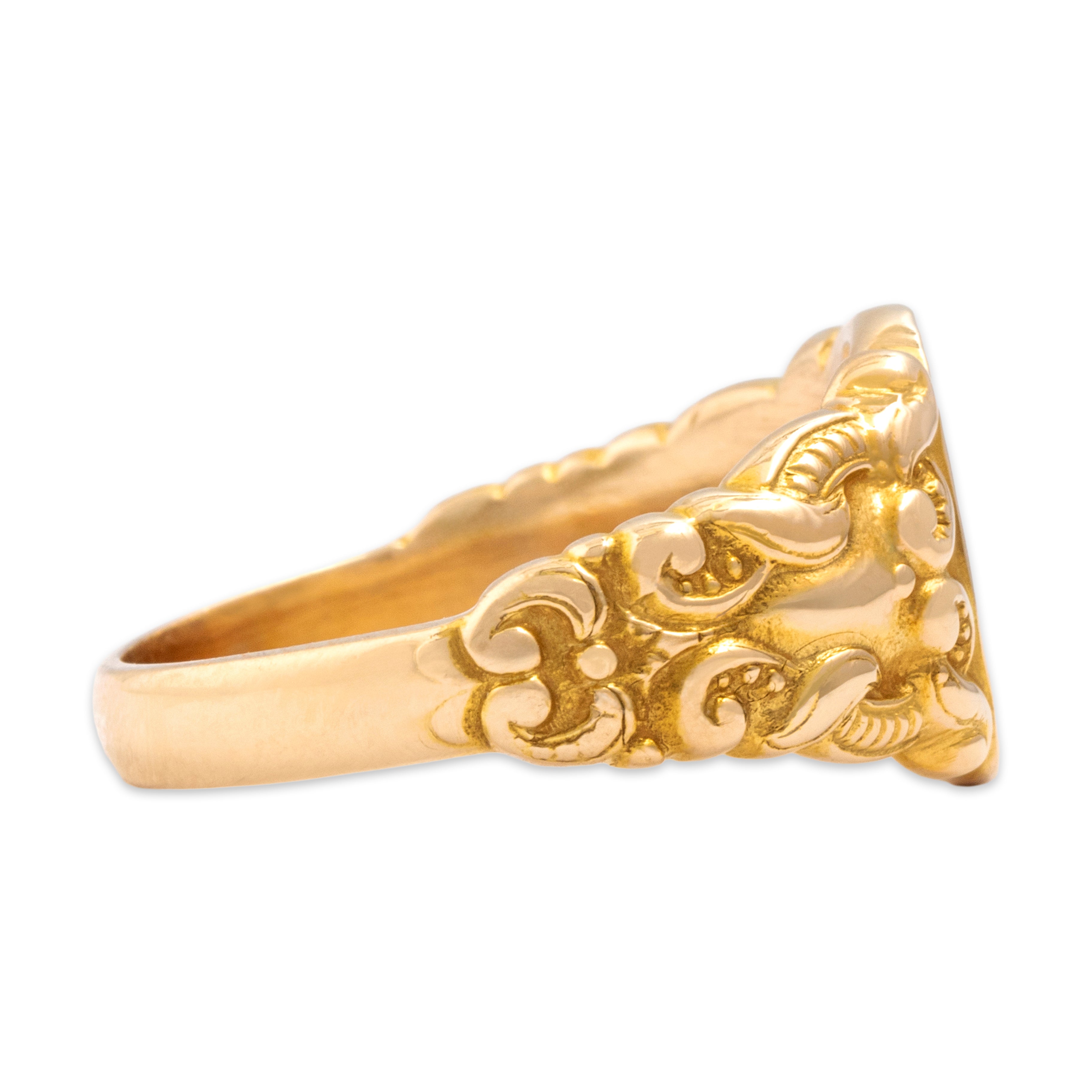 Antique Heavy 14k Yellow Gold Incredible Flourishing Monogram Signet Ring - Side view