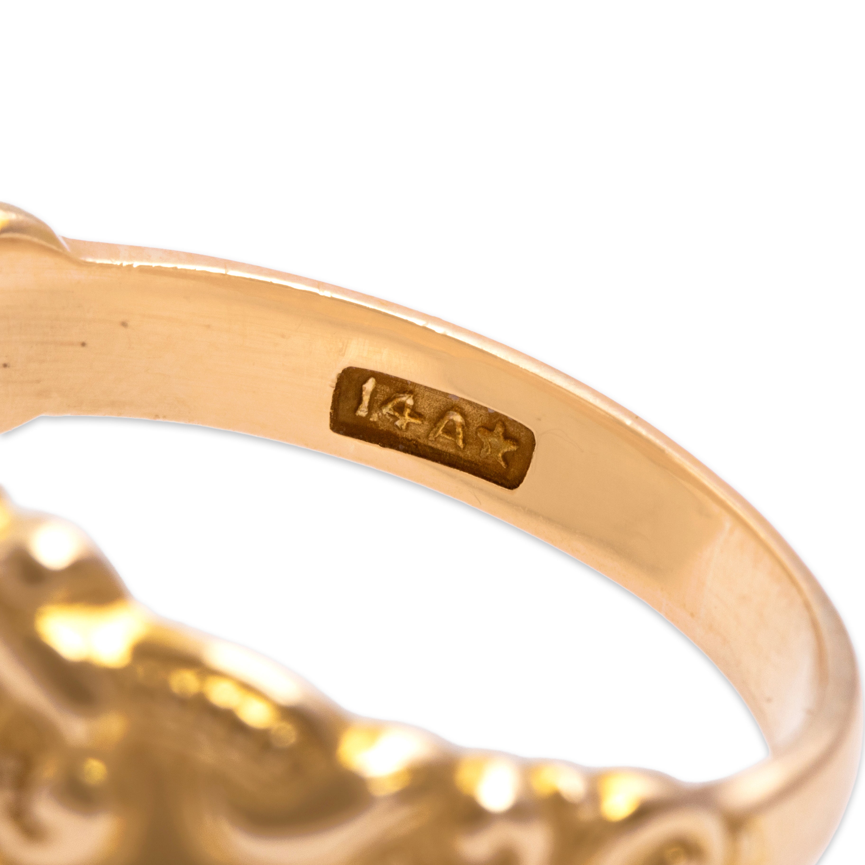 Antique Heavy 14k Yellow Gold Incredible Flourishing Monogram Signet Ring - Hallmark view