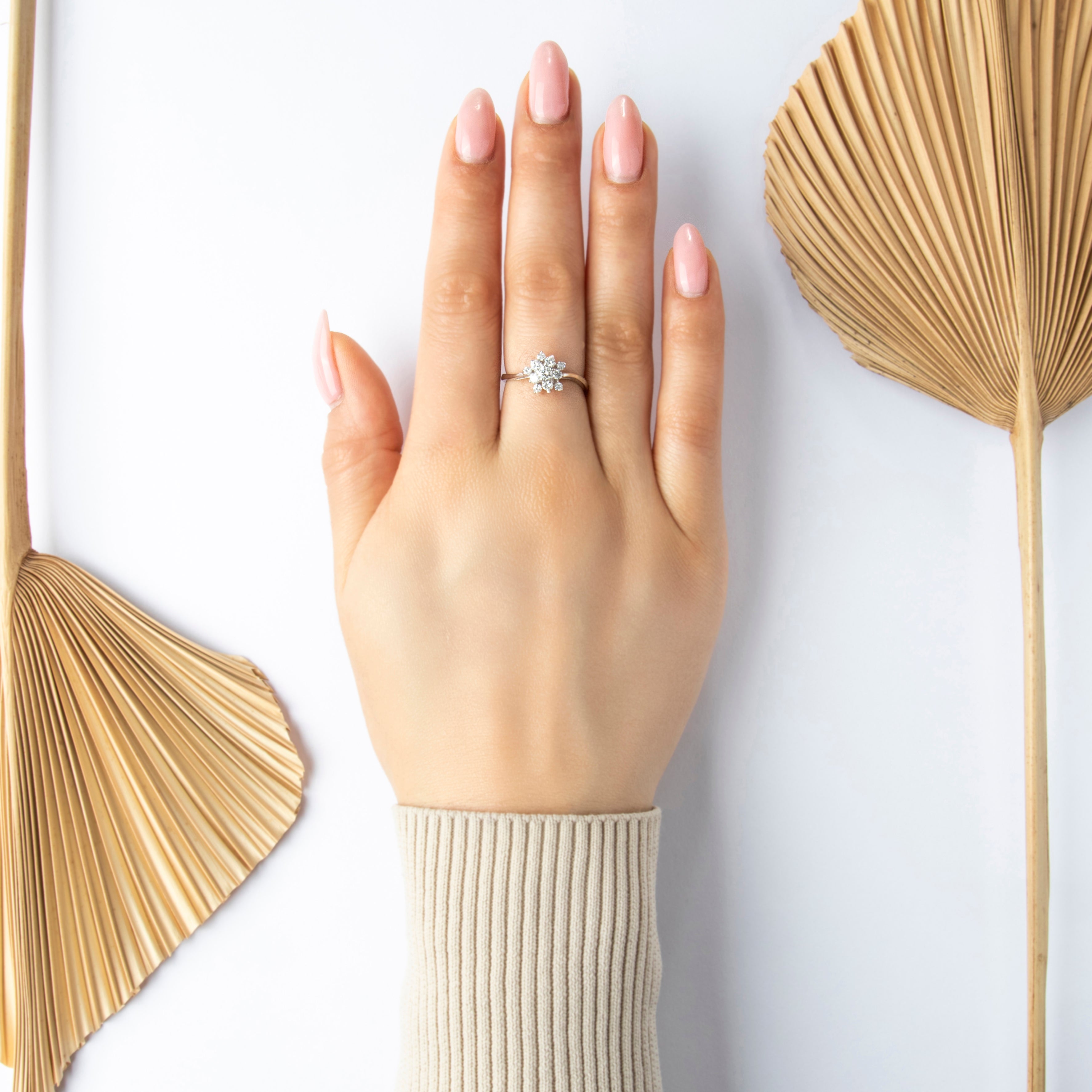 Vintage 14k White Gold Diamond Swirling Tower Ring - On model view