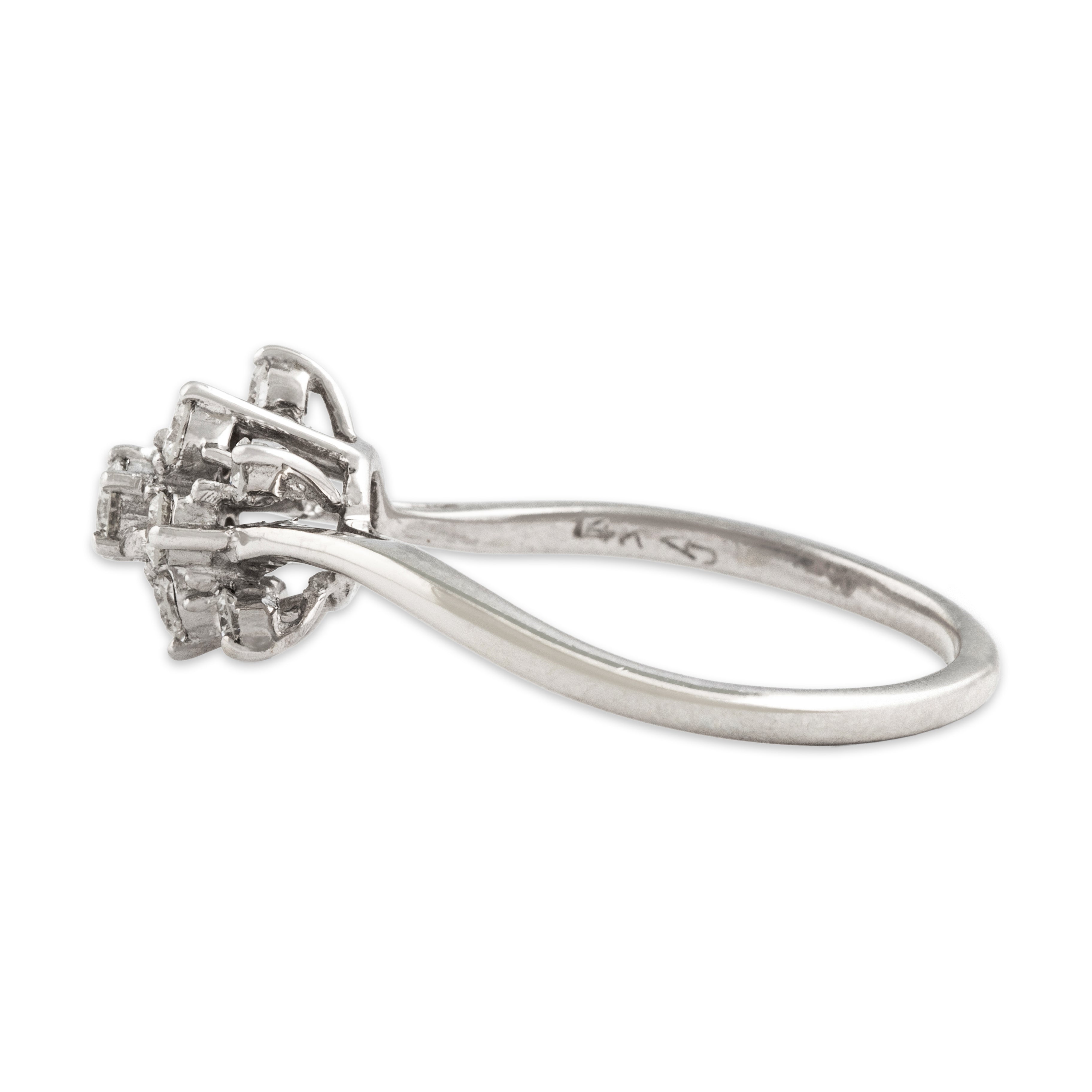 Vintage 14k White Gold Diamond Swirling Tower Ring - Side view