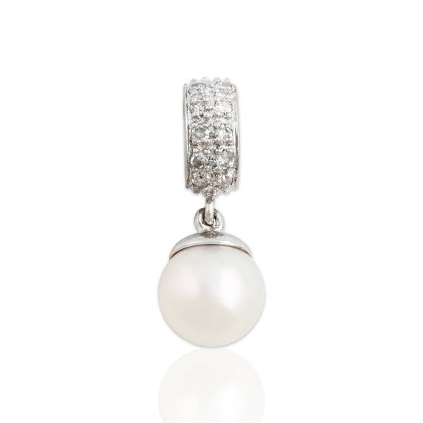 Vintage 14k White Gold Pearl Diamond Elegant Drop Pendant
