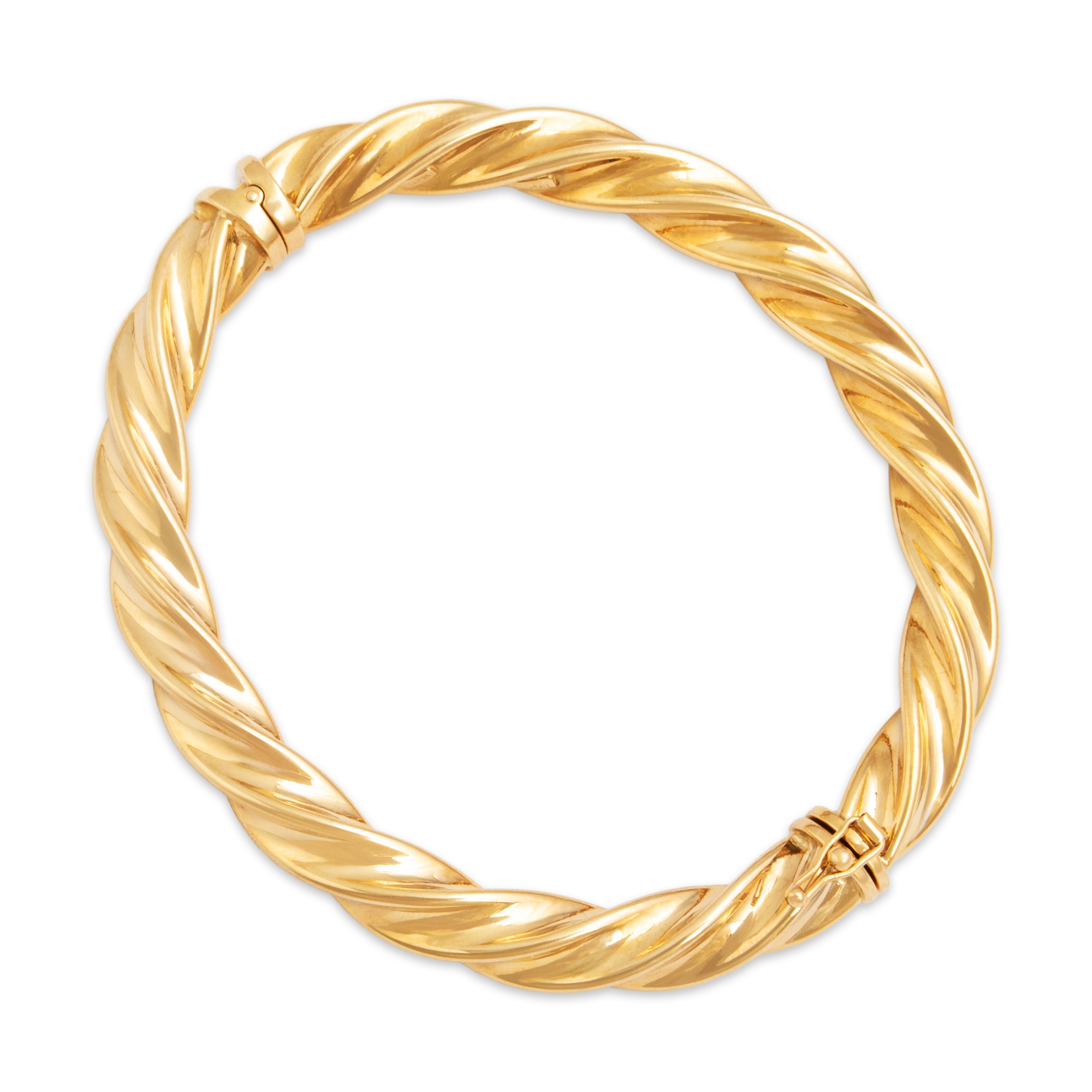 Vintage Italian 18k Yellow Gold Chunky Spiral Cable Bangle Bracelet - Overall view