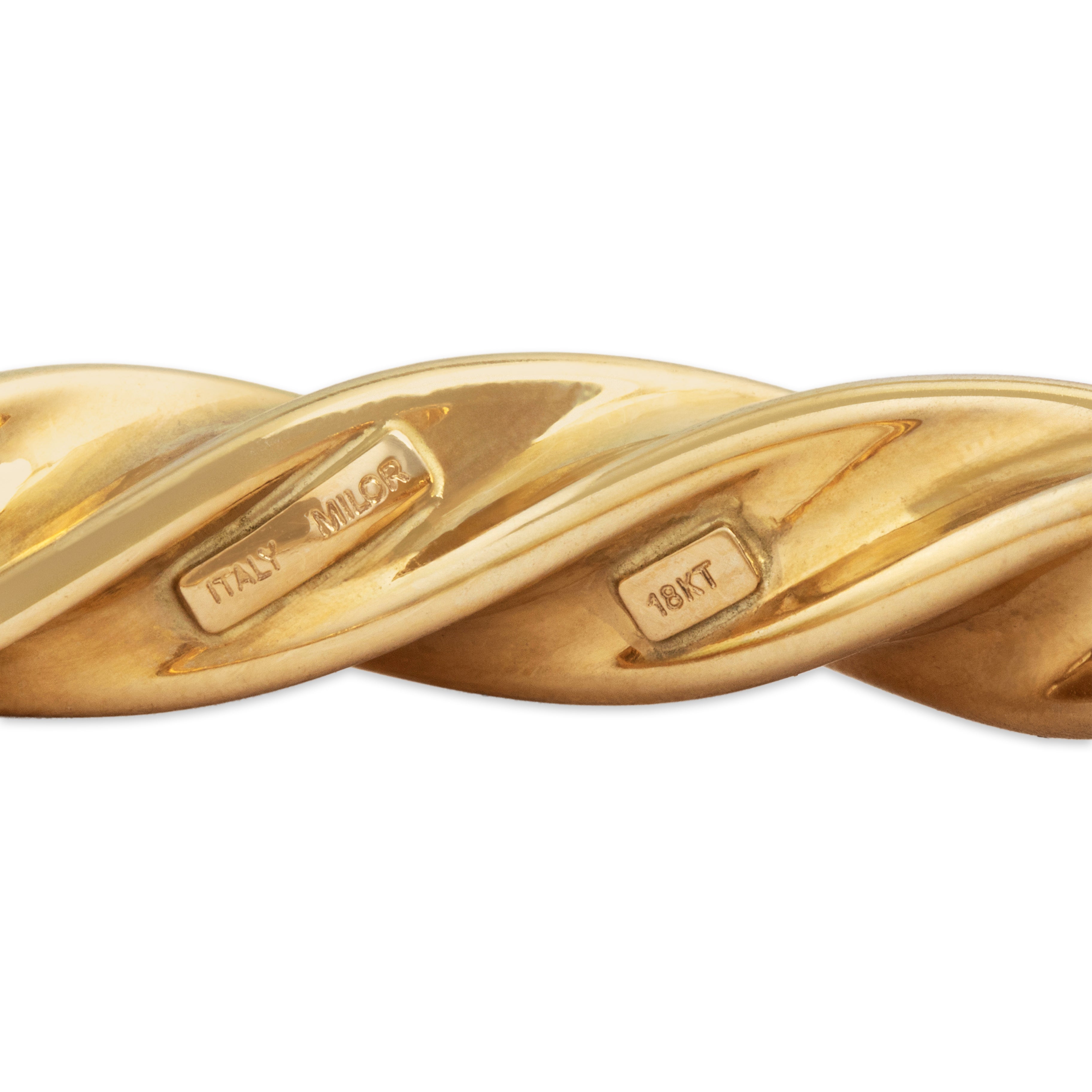 Vintage Italian 18k Yellow Gold Chunky Spiral Cable Bangle Bracelet - Hallmark view