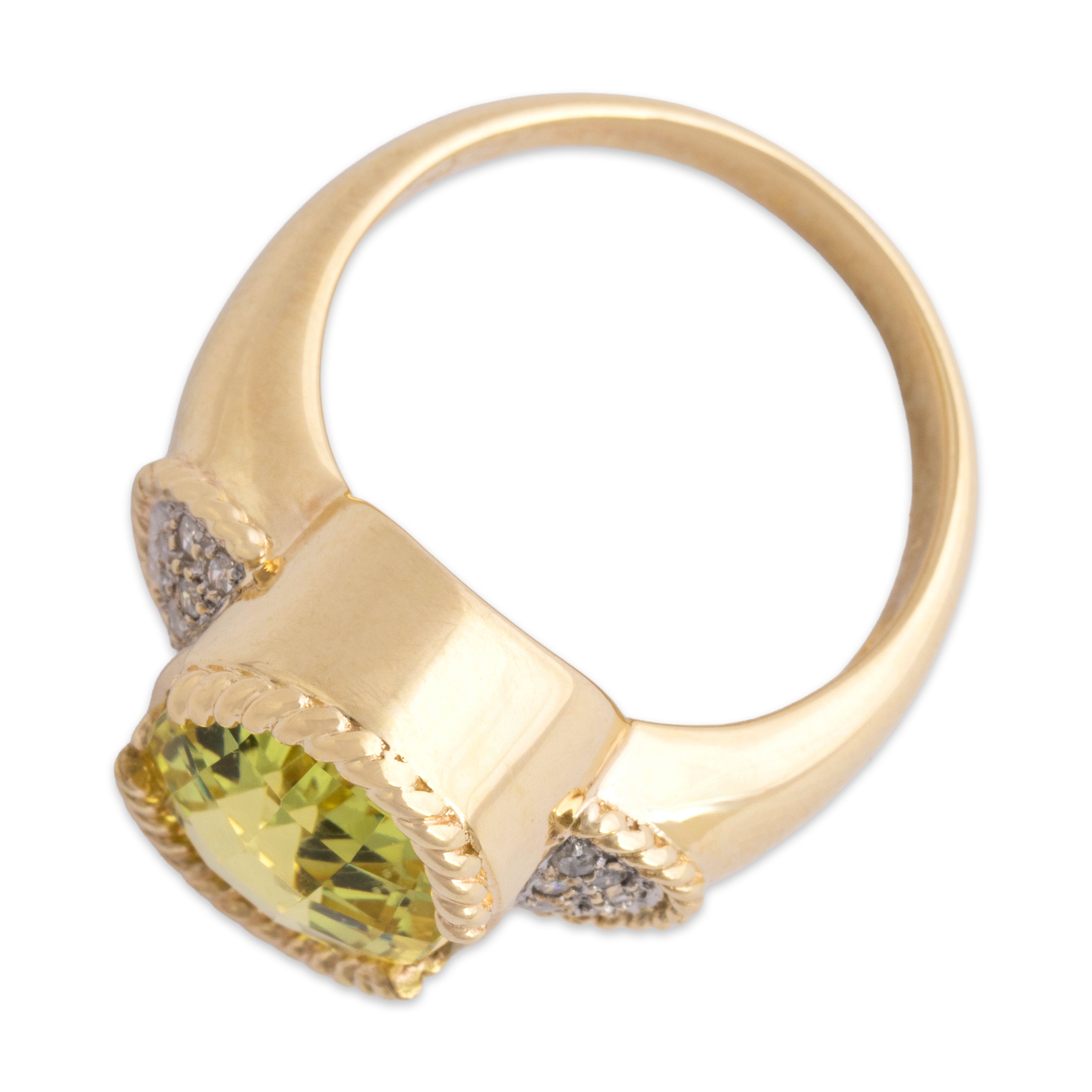 Vintage 14k Yellow Gold 5.58ct Lemon Quartz Diamond Checkerboard Cocktail Ring 8.00