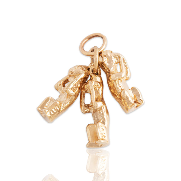 Vintage 14k Yellow Gold Delightful Three Wise Monkeys Heavy Charm / Pendant