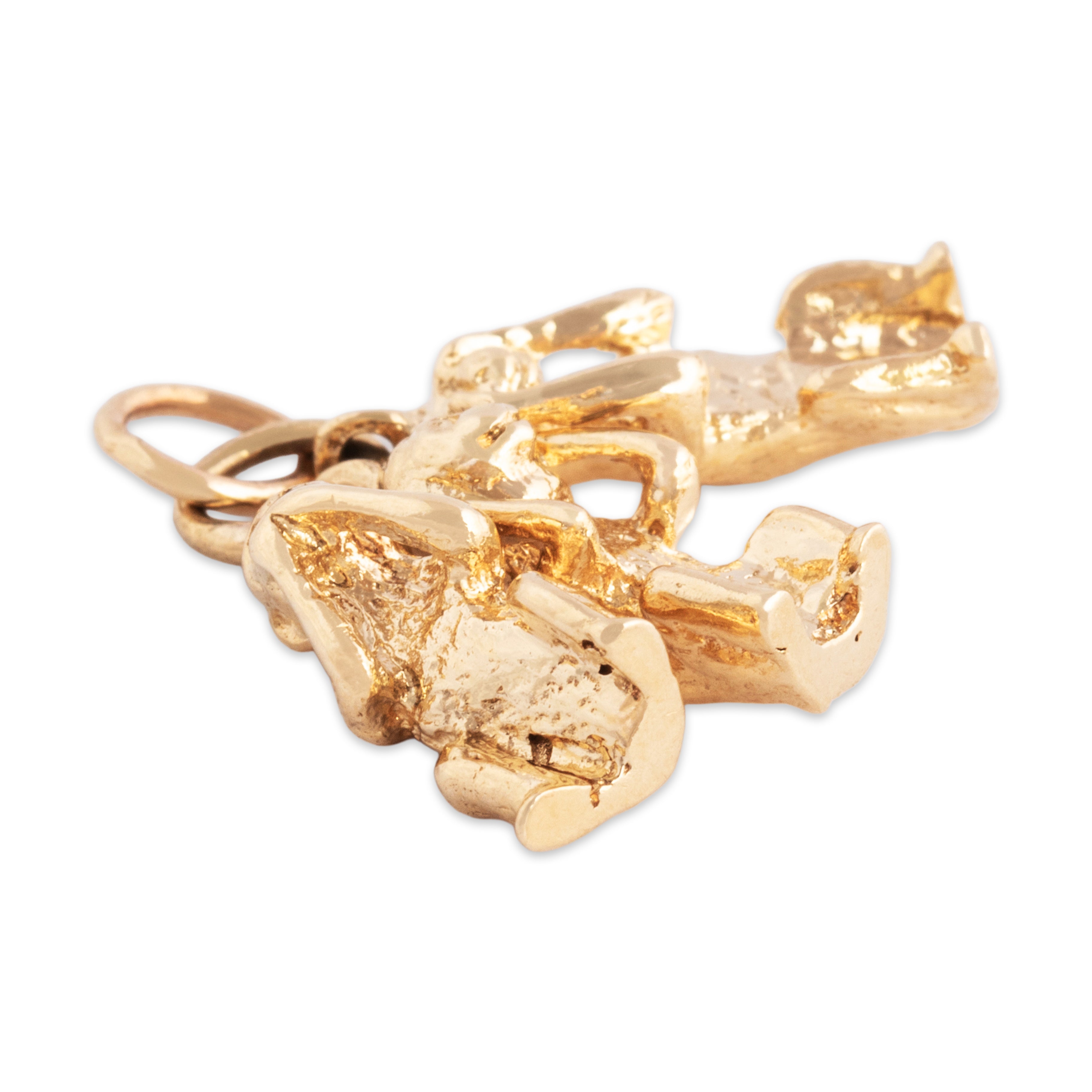 Vintage 14k Yellow Gold Heavy Three Wise Monkeys Charm Pendant - Side view