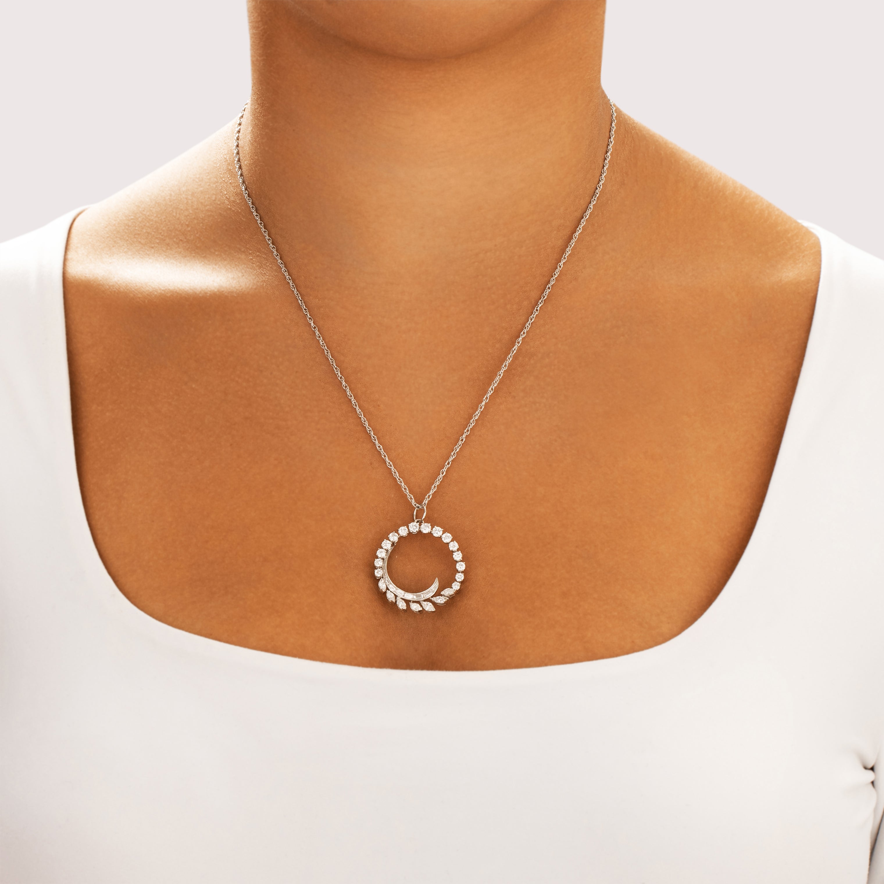 Vintage Platinum 2.25cttw Diamond Fabulous Mixed-Cut Swirl Pendant - On model view