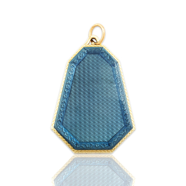 Antique Art Deco 14k Yellow Gold Large Incredible Guilloché Enamel Locket