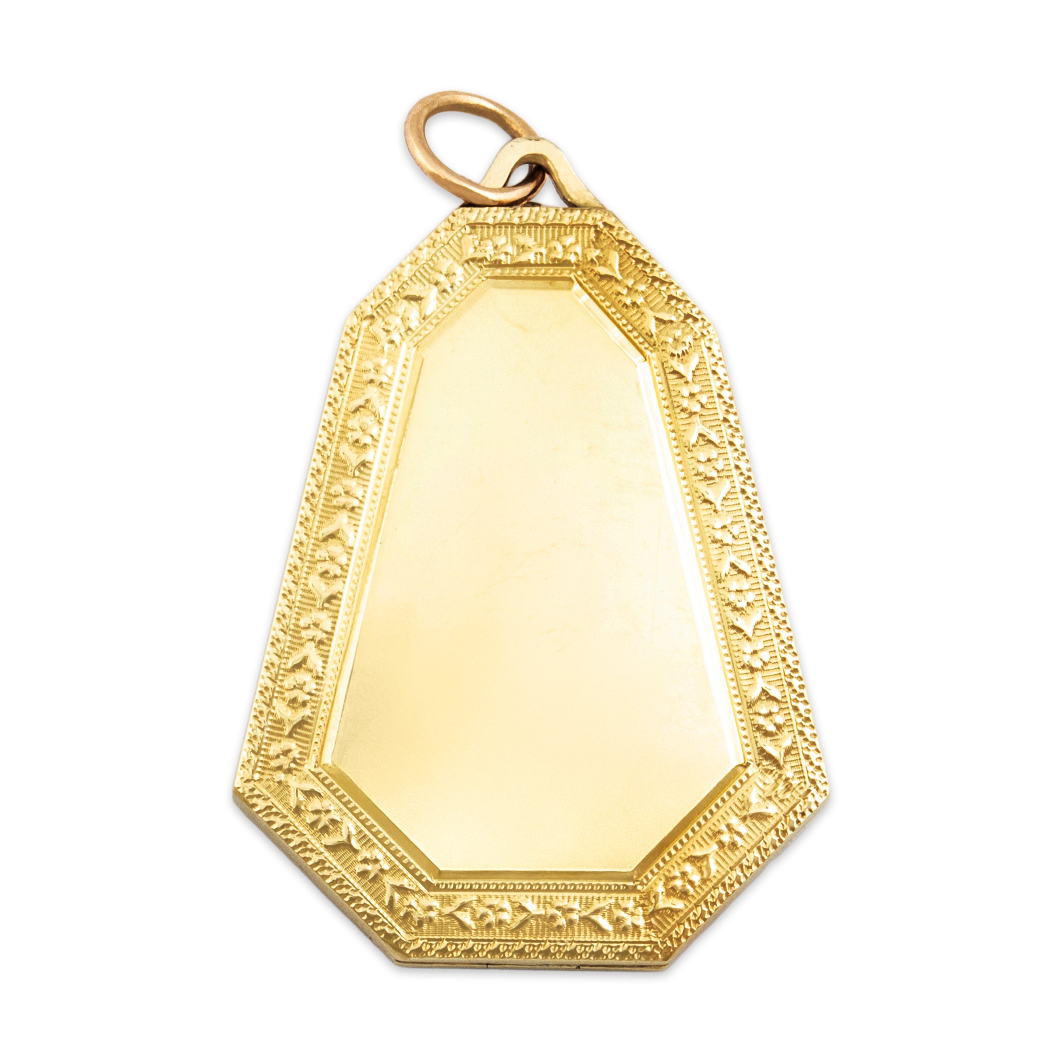 Antique Art Deco 14k Yellow Gold Large Incredible Guilloché Enamel Locket