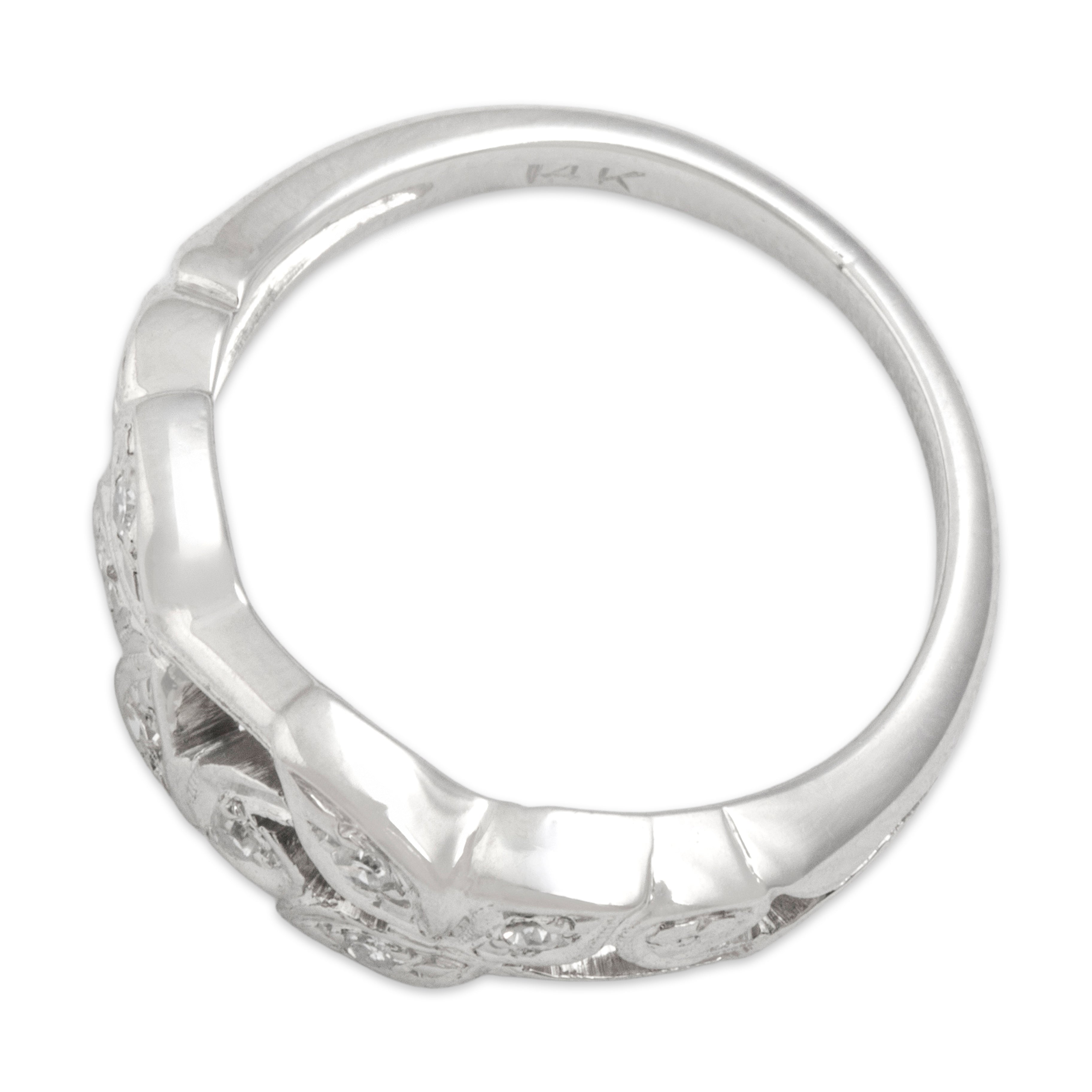 Vintage 14k White Gold Naturalistic Leafy Diamond Band Ring - Overall view
