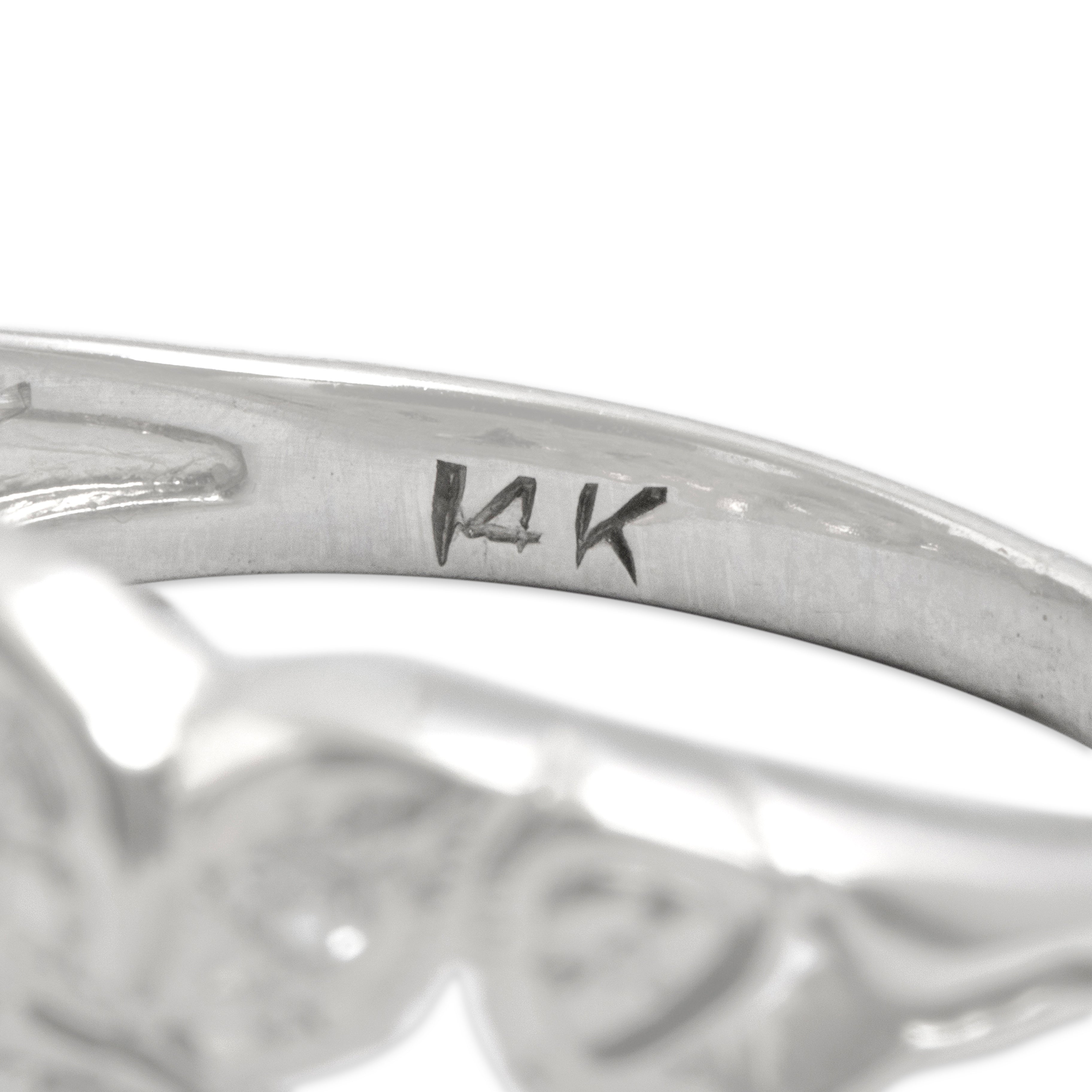 Vintage 14k White Gold Naturalistic Leafy Diamond Band Ring - Hallmark view
