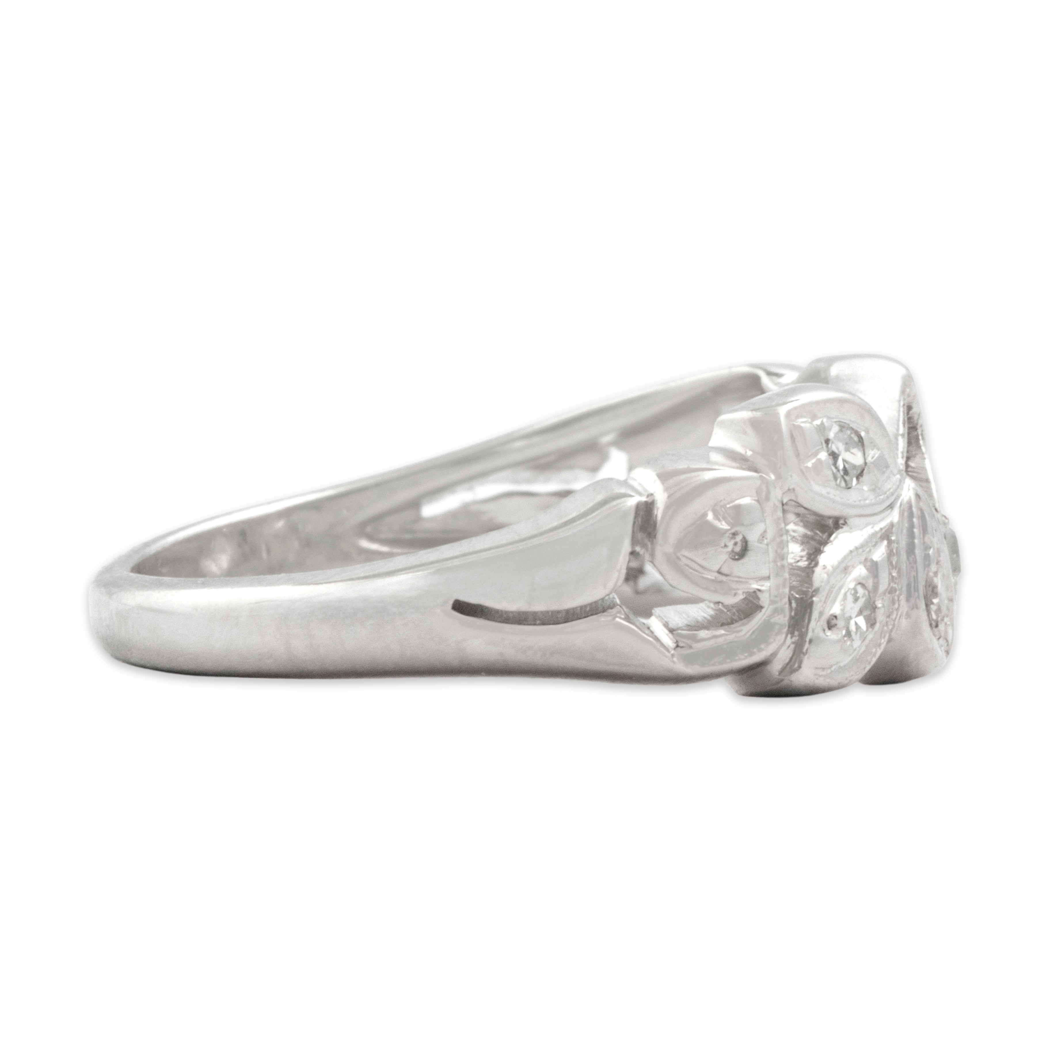 Vintage 14k White Gold Naturalistic Leafy Diamond Band Ring - Side view