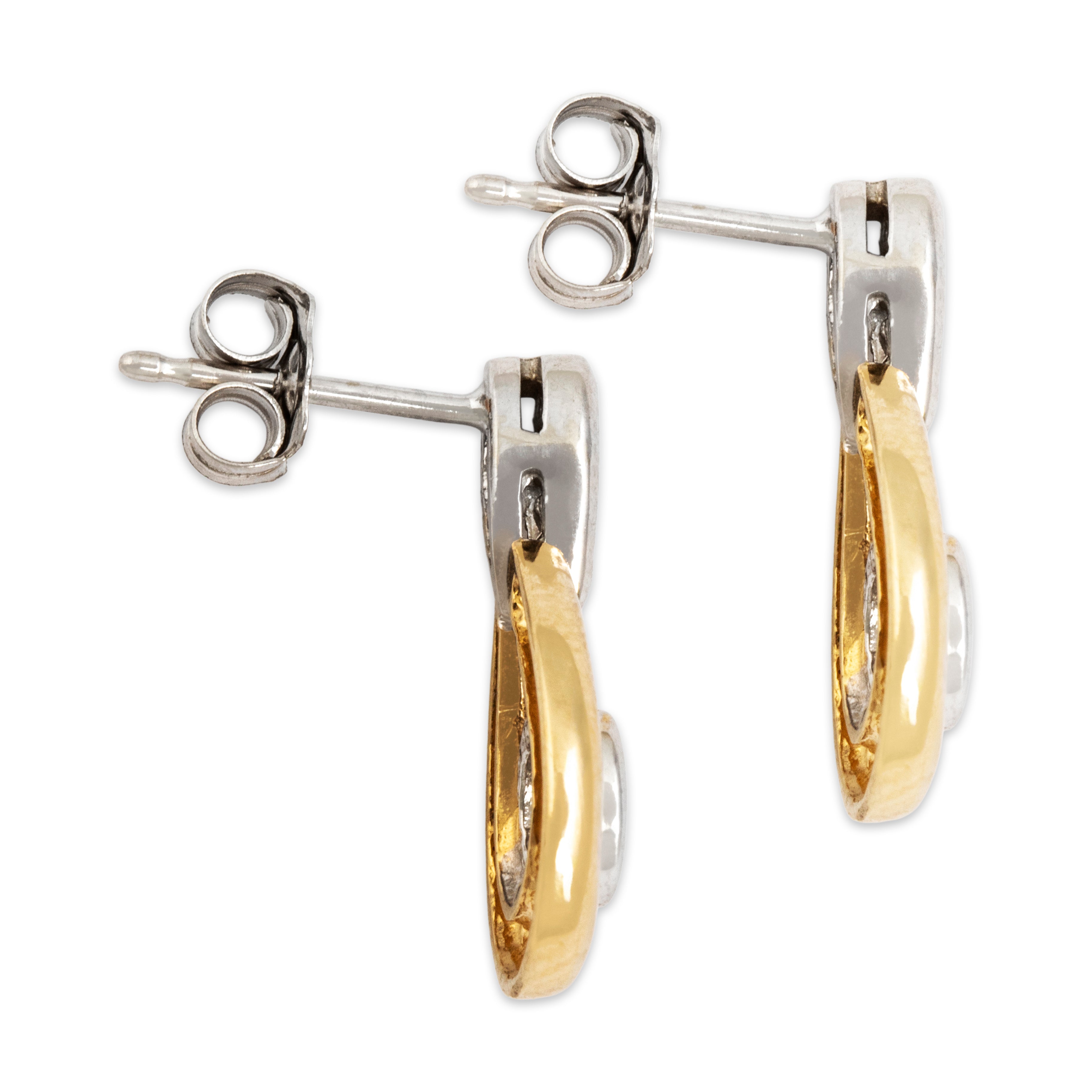 Vintage 14k White & Yellow Gold Diamond Pear Drop Dangle Earrings - Side view