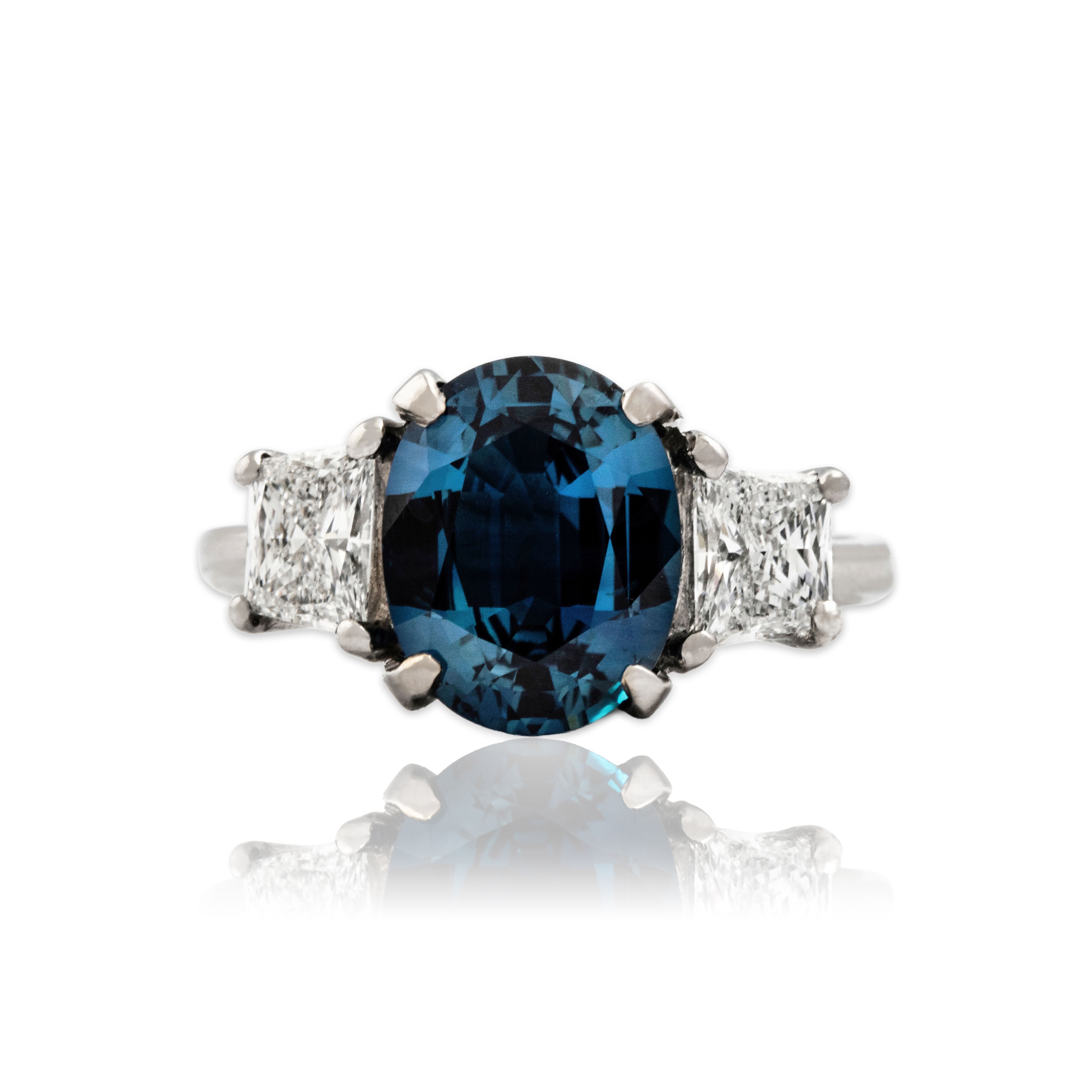 Vintage 14k White Gold 2.88ct No Heat GIA Blue Sapphire .61cttw Diamond Ring 6.00