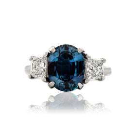 Vintage 14k White Gold 2.88ct No Heat GIA Blue Sapphire .61cttw Diamond Ring 6.00