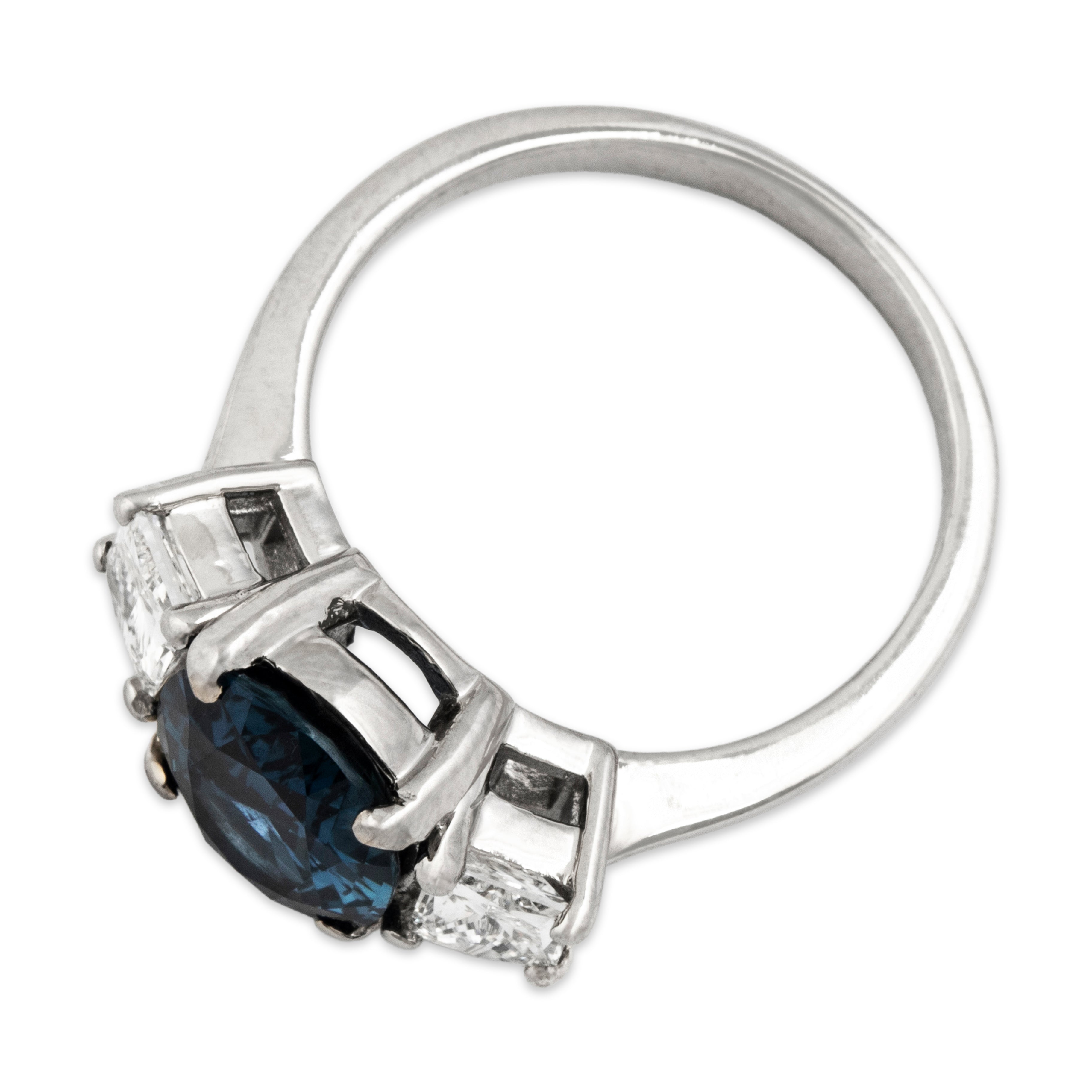 Vintage 14k White Gold Blue No Heat Sapphire and Diamond Ring - Overall view