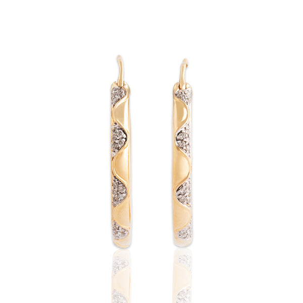 Vintage 14k Yellow Gold Diamond Dazzling Wave Hoop Earrings