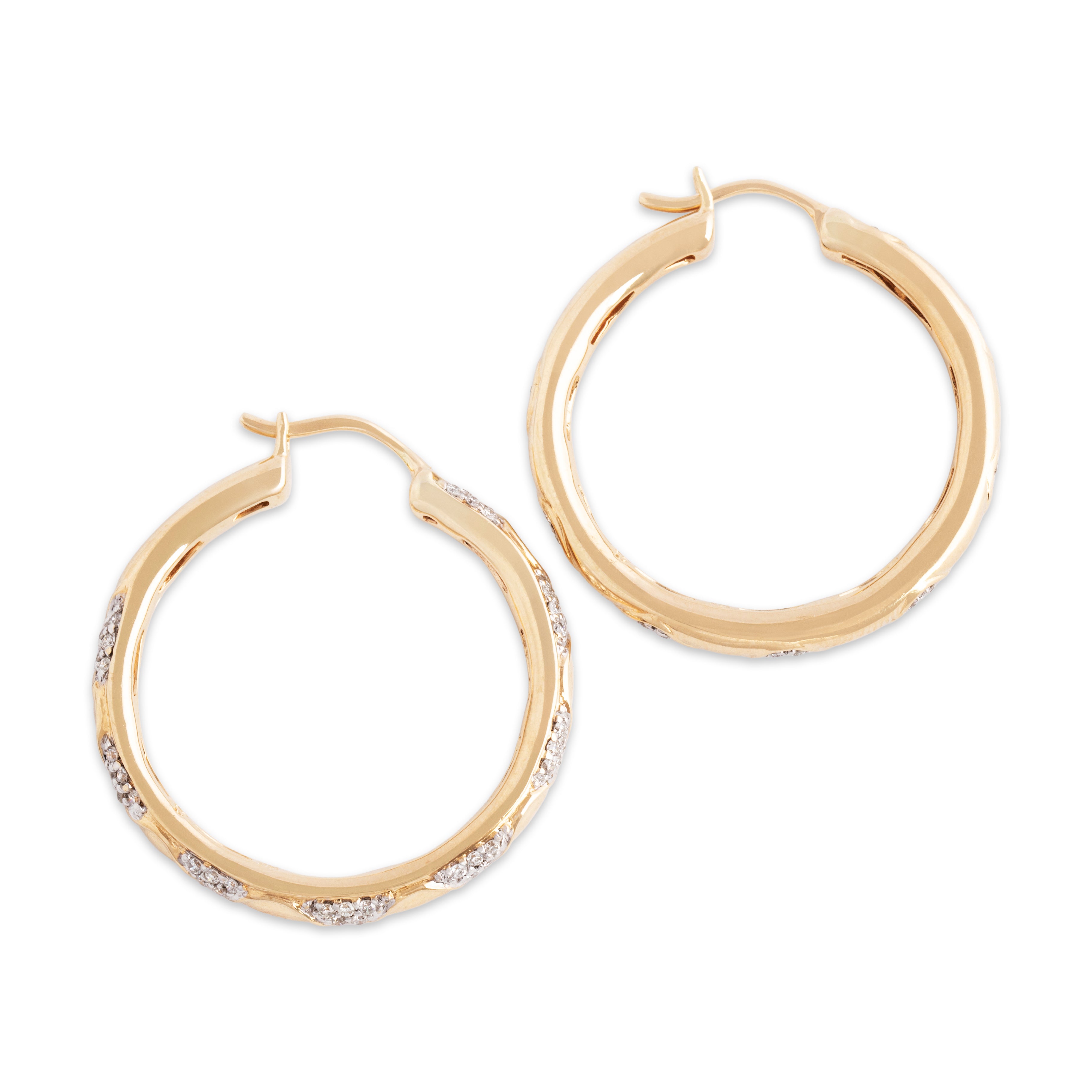 Vintage 14k Yellow Gold Diamond Dazzling Wave Hoop Earrings - detail view #1