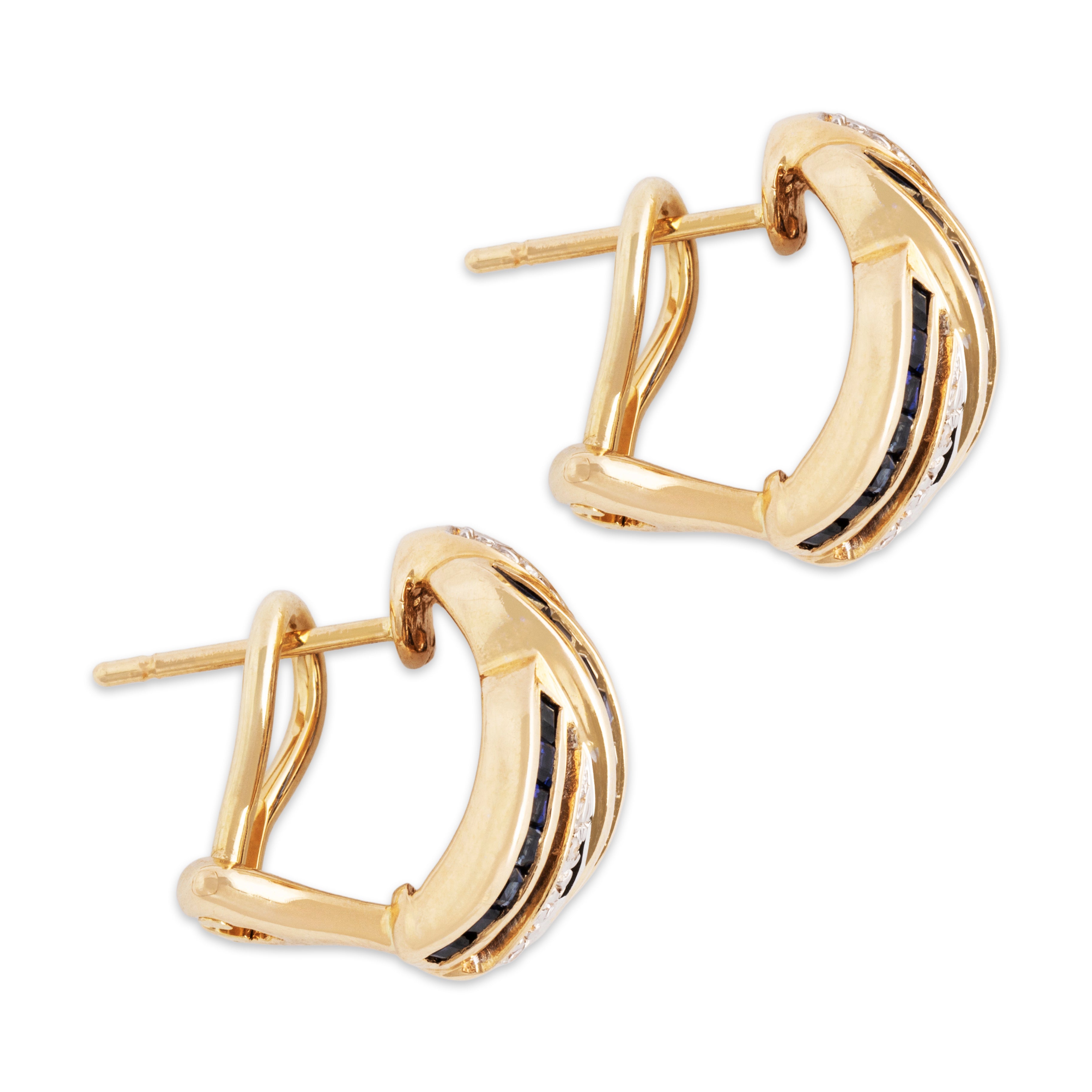 Vintage 14k Yellow Gold 1.06cttw Blue Sapphire Diamond Braided Earrings