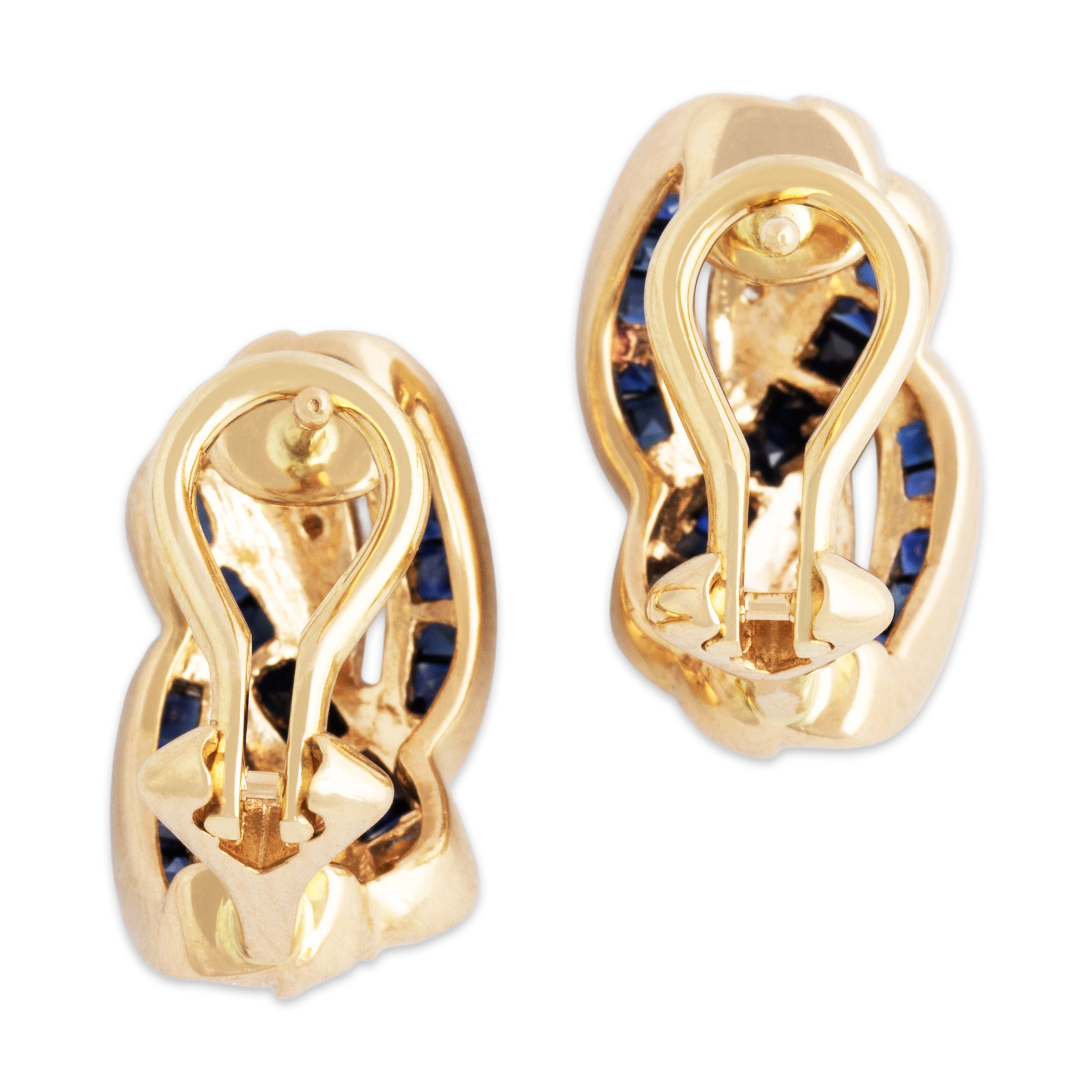 Vintage 14k Yellow Gold 1.06cttw Blue Sapphire Diamond Braided Earrings