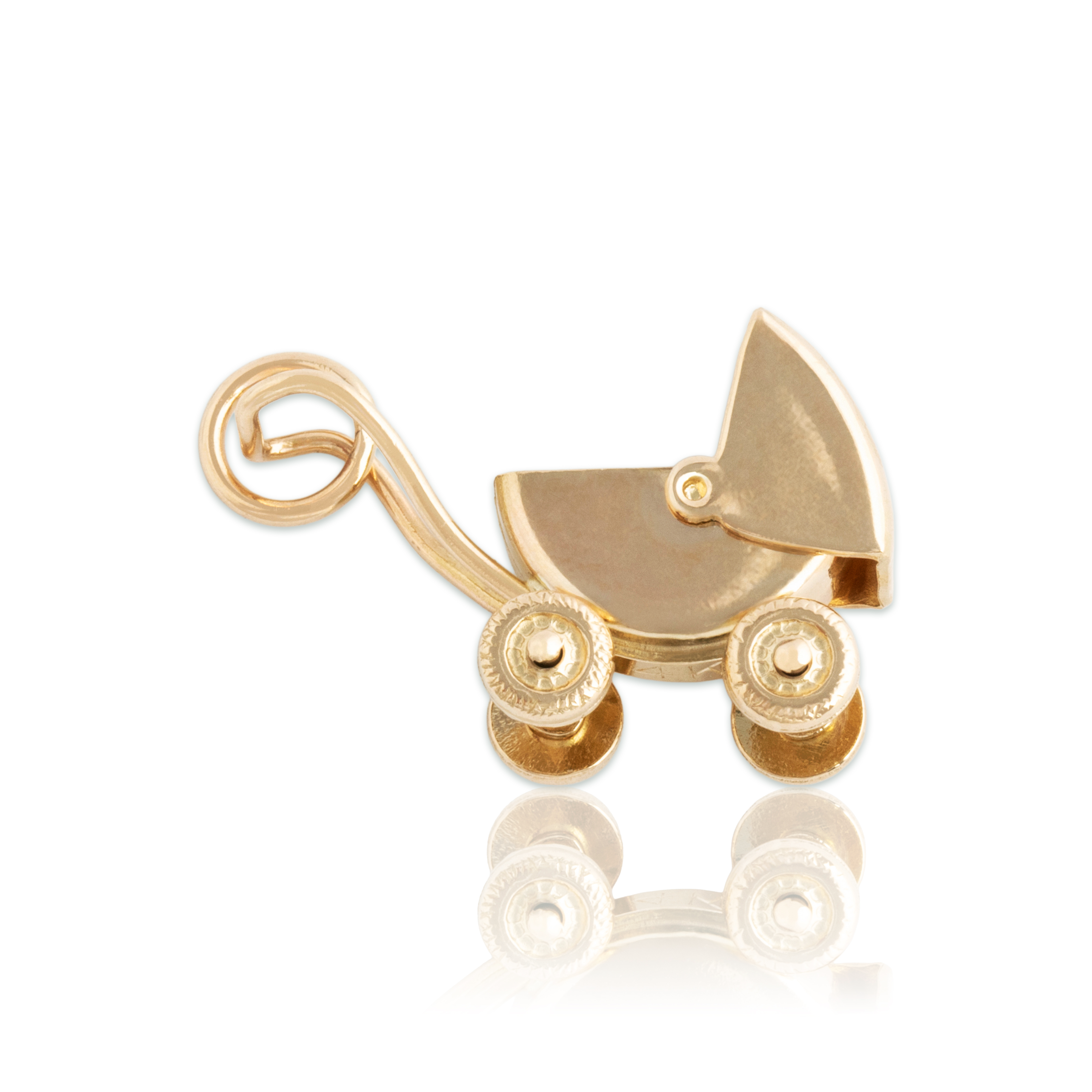 Vintage 14k Yellow Gold Articulating Baby Pram Charm / Pendant