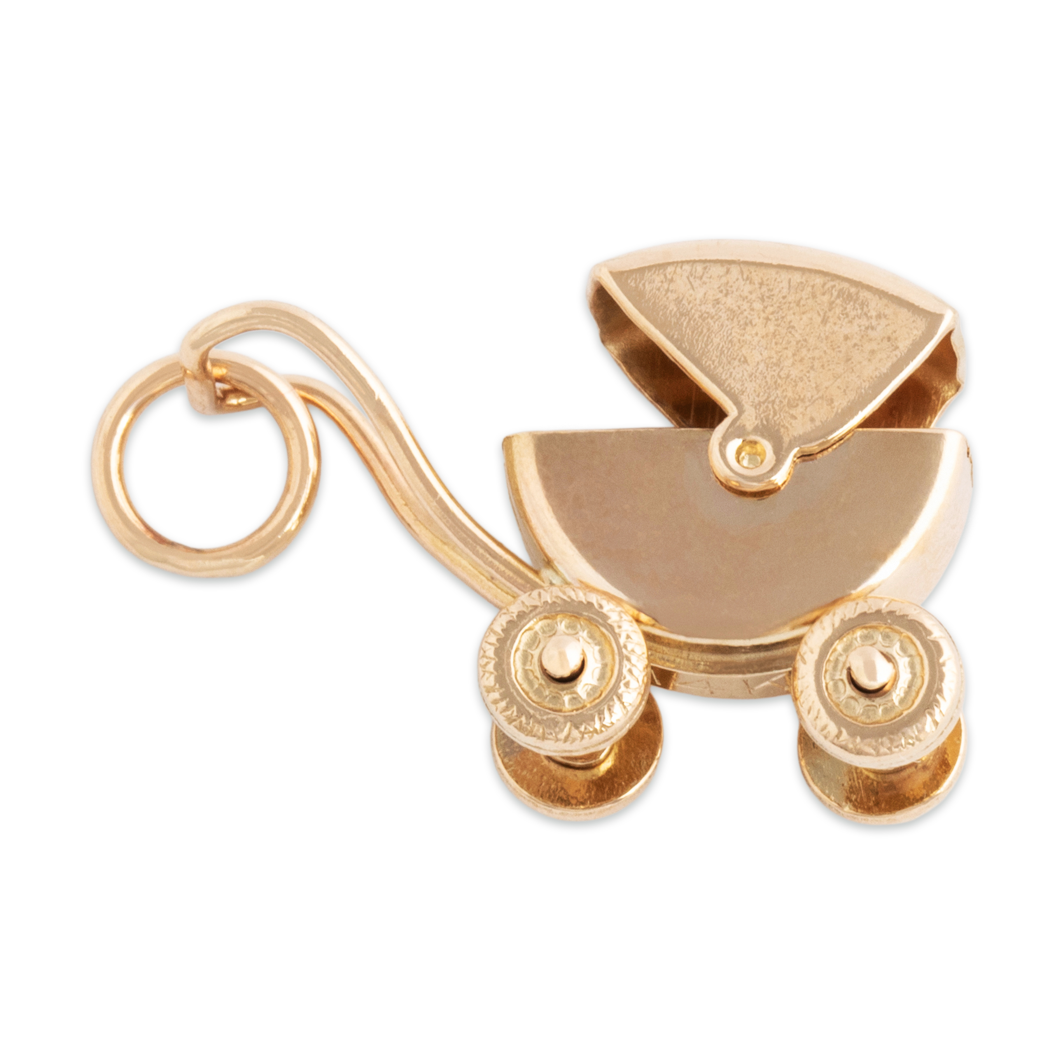 Vintage 14k Yellow Gold Articulating Baby Pram Charm / Pendant